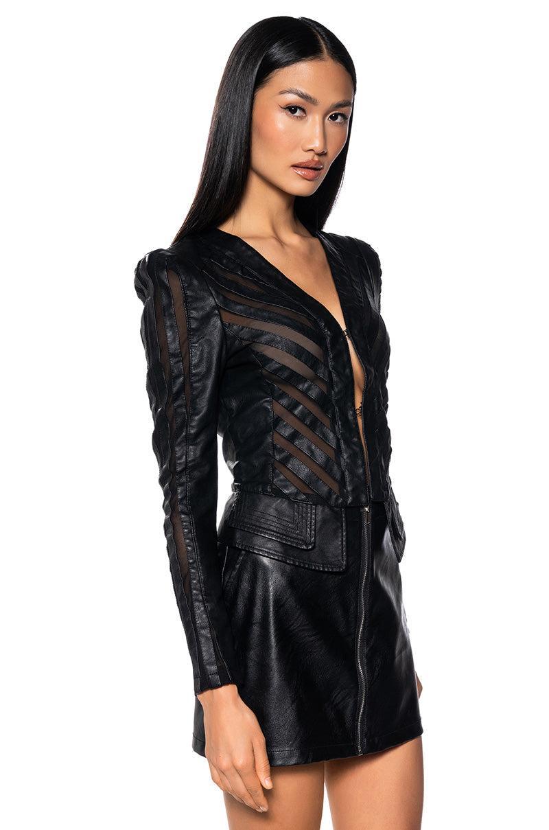 COME A LITTLE CLOSER MESH PLEATHER JACKET Product Image
