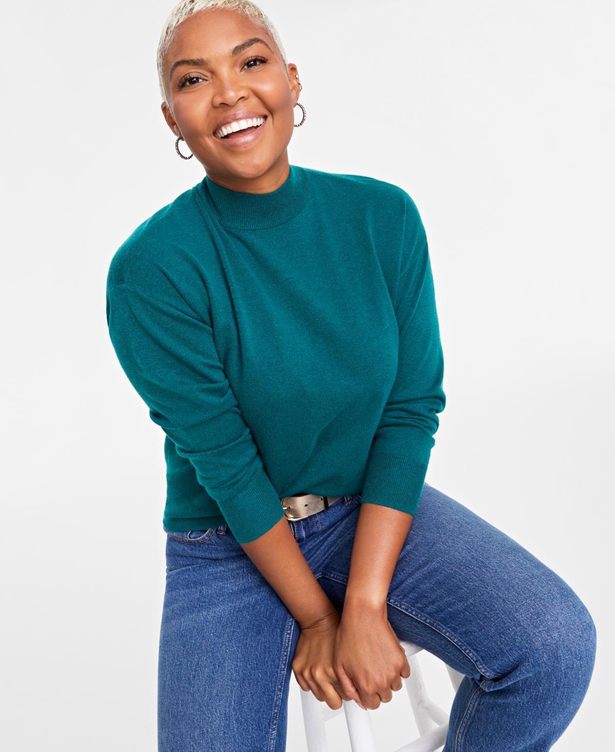 On 34th Womens Mock Neck Jersey Sweater, Created for Macys Product Image