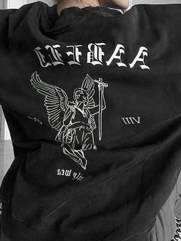 Distressed Black Simple Print Sweatshirt Product Image