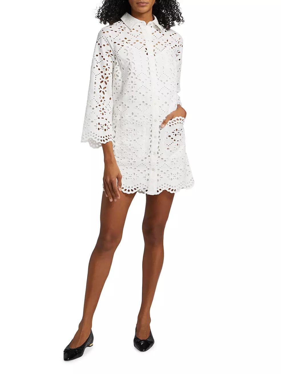 Sumatra Eyelet Cotton Mini Shirtdress Product Image