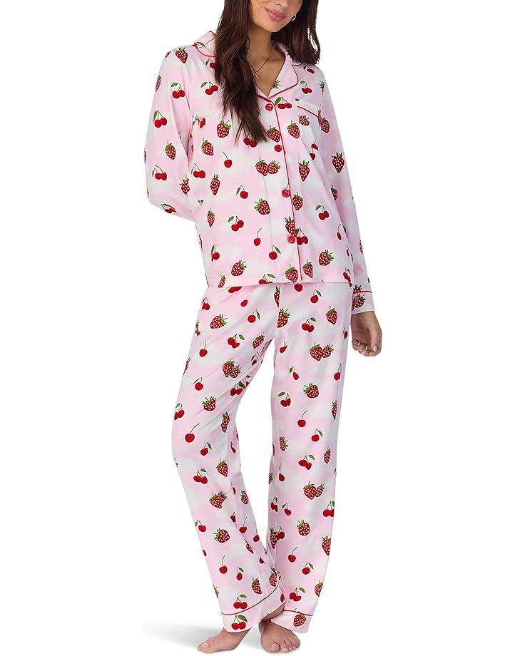 Cotton Knit Long Sleeve Notch Collar Pj Set Product Image