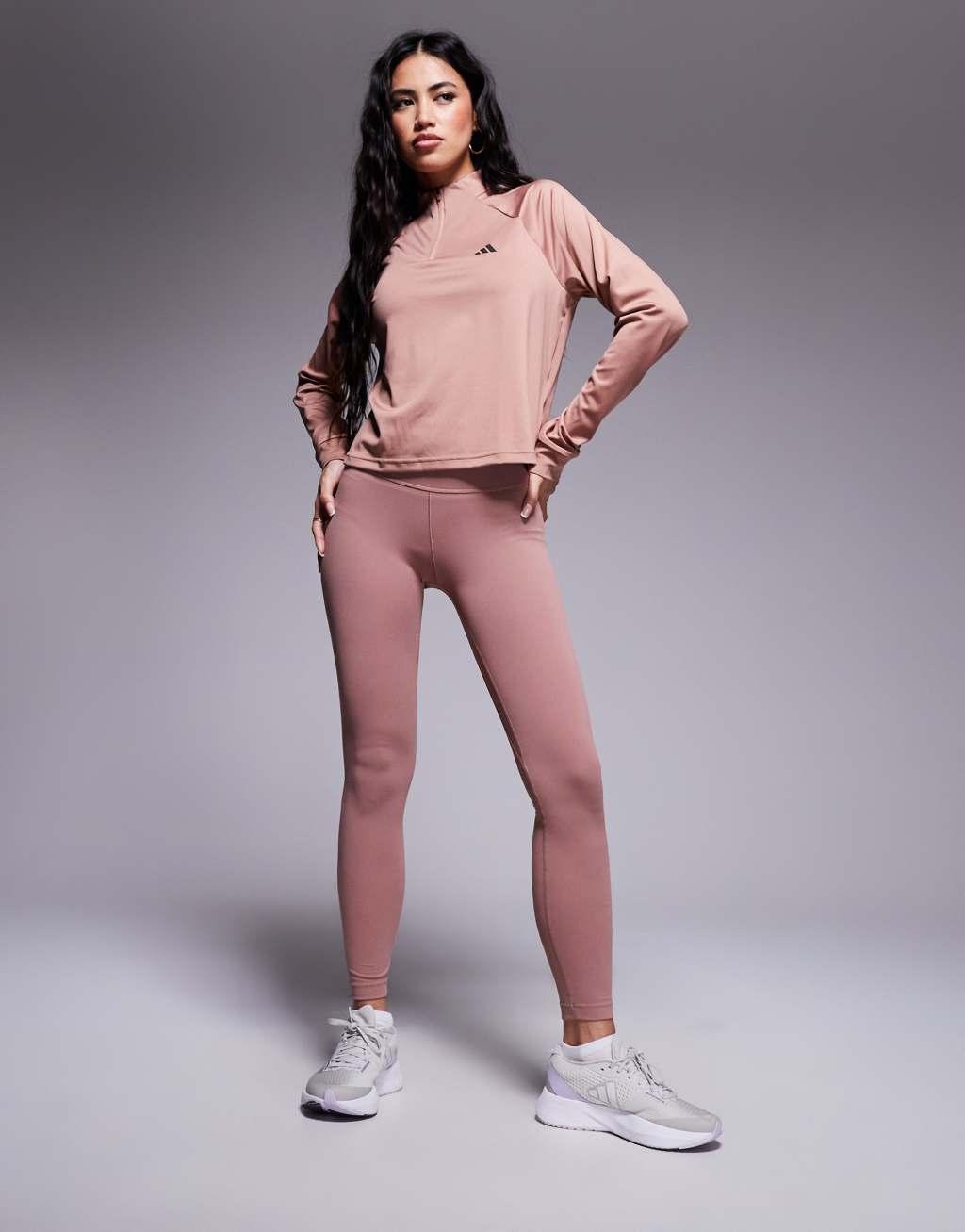 adidas Performance quarter zip top in beige Product Image