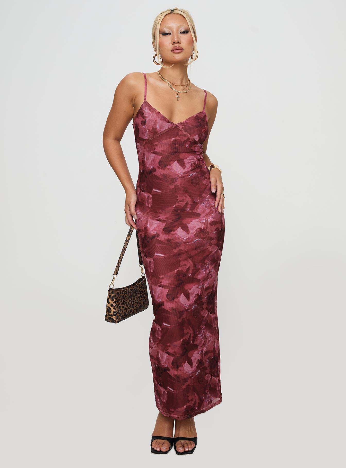 Hathaway Maxi Dress Burgundy Floral Product Image