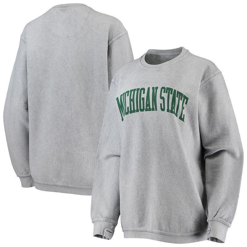 Womens Pressbox Gray Michigan State Spartans Comfy Cord Vintage Wash Basic Arch Pullover Sweatshirt Product Image