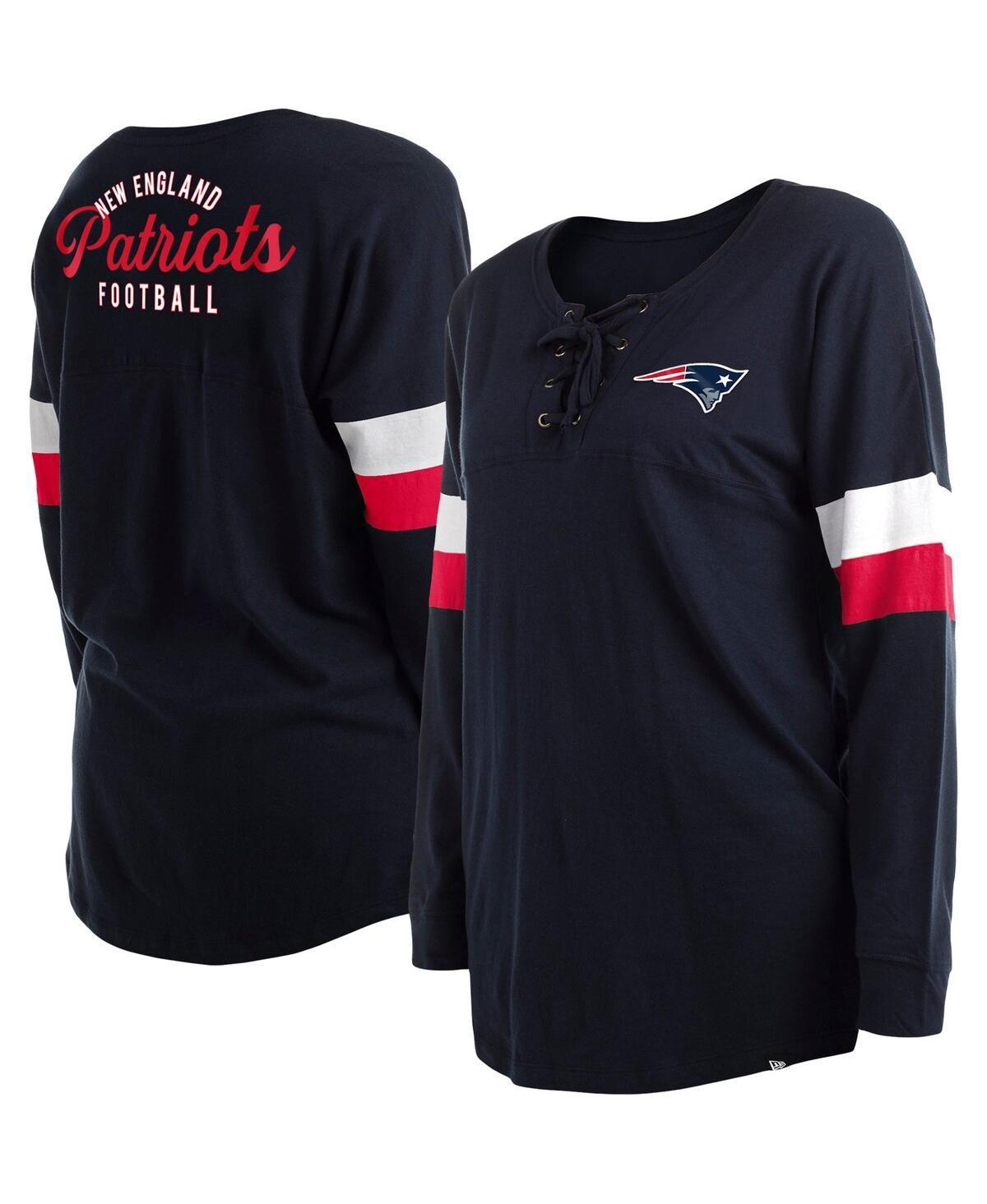 Women's New Era Navy New England Patriots Plus Size Athletic Varsity Lace-Up V-Neck Long Sleeve T-Shirt, Size: 3XL, Blue Product Image