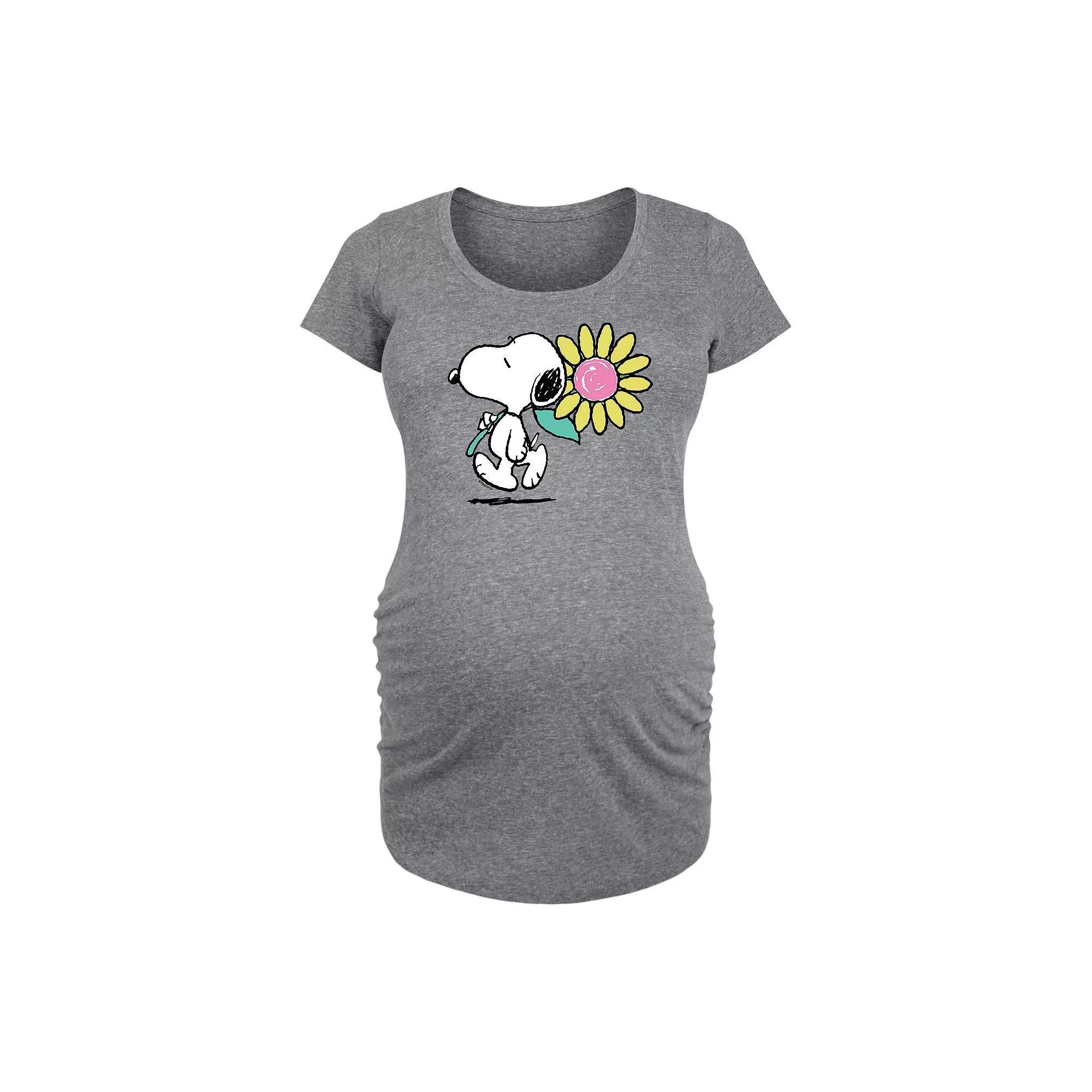 Maternity Peanuts Snoopy Daisy Graphic Tee, Womens Grey Gray Product Image
