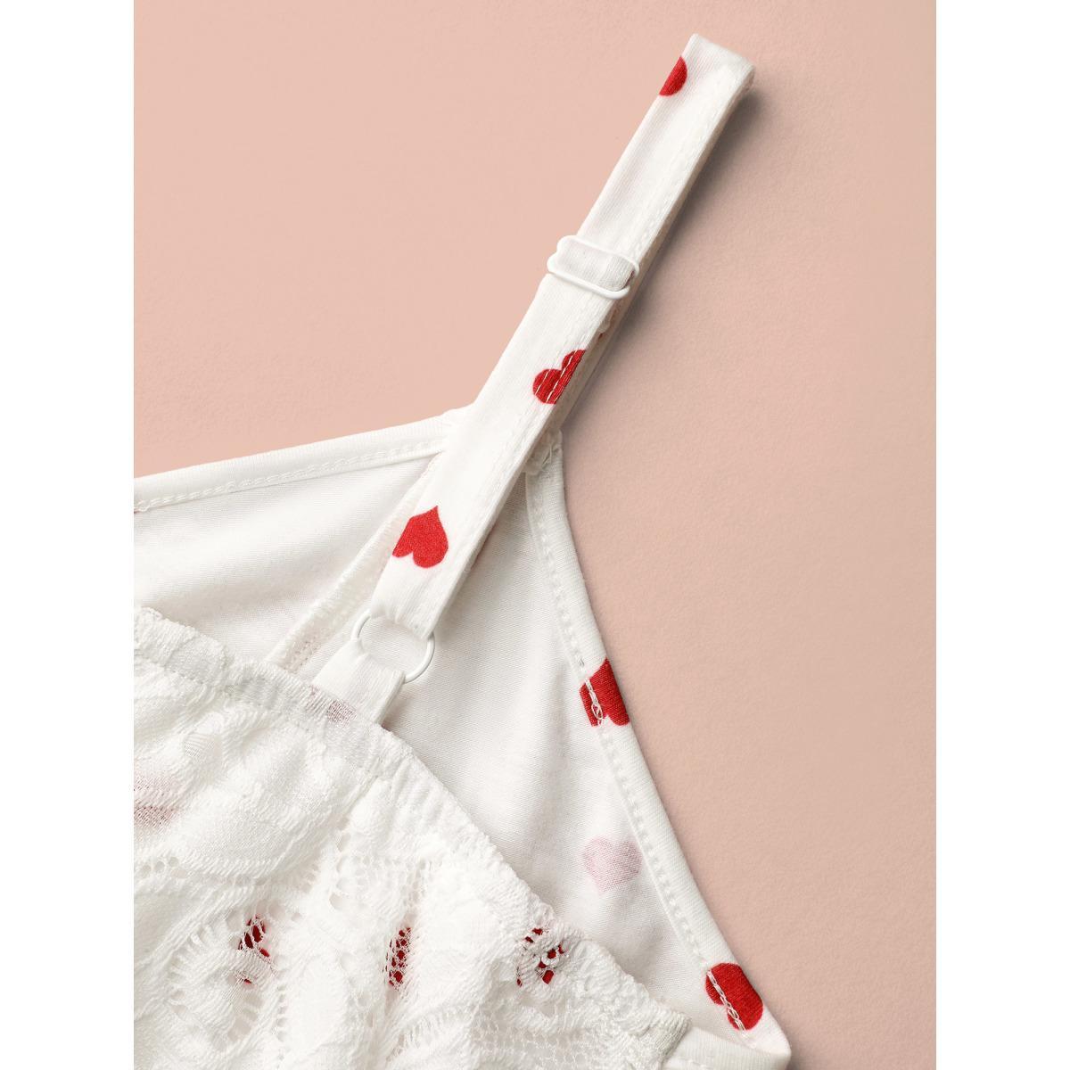 Plus Size Bow Lace Heart Print Lounge Dress Women Originalwhite Lounge Woven ribbon&lace trim V-neck Loungewear BloomChic 30/6X Product Image