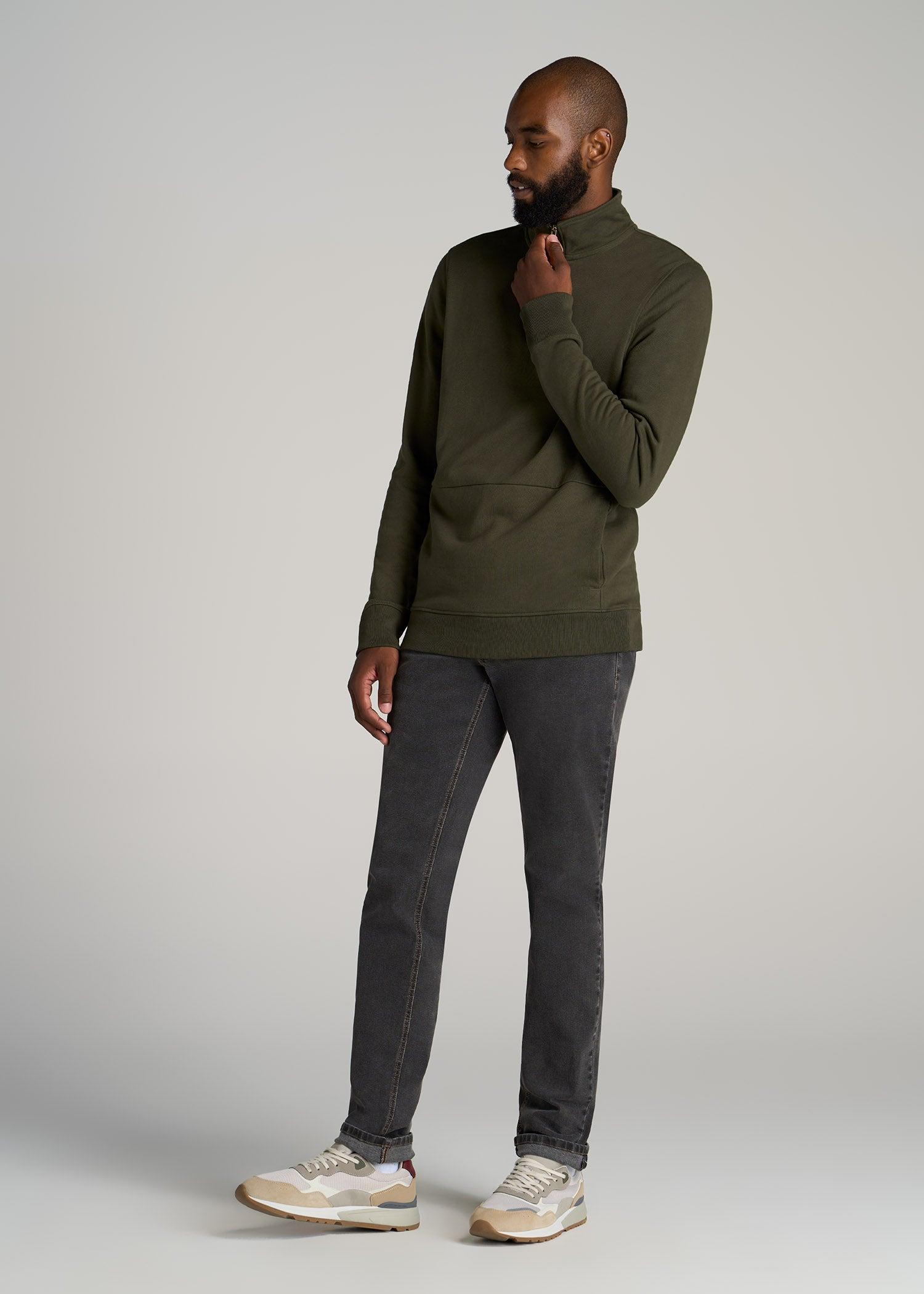 LJ&S Heavyweight Quarter-Zip Men's Tall Pullover in Vintage Thyme Green Product Image