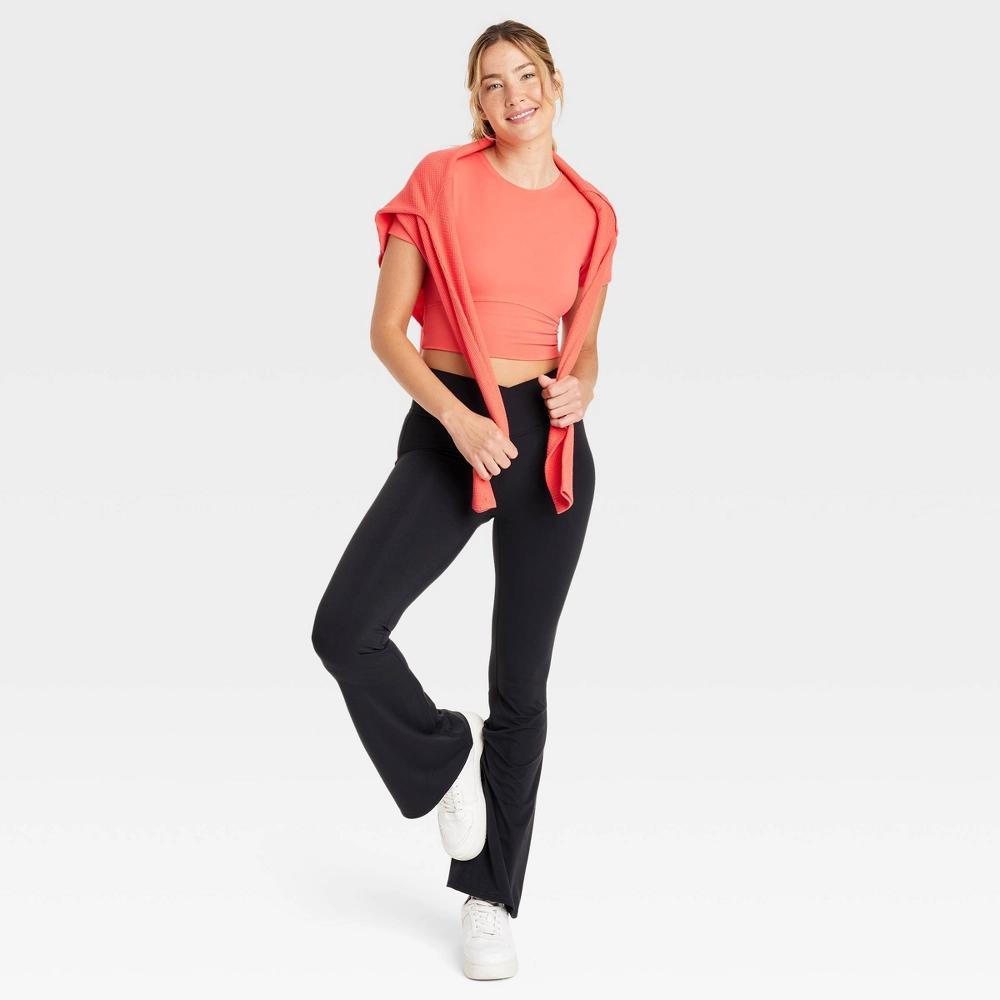 Womens Cropped Short Sleeve Shirt - JoyLab Coral Red M Product Image