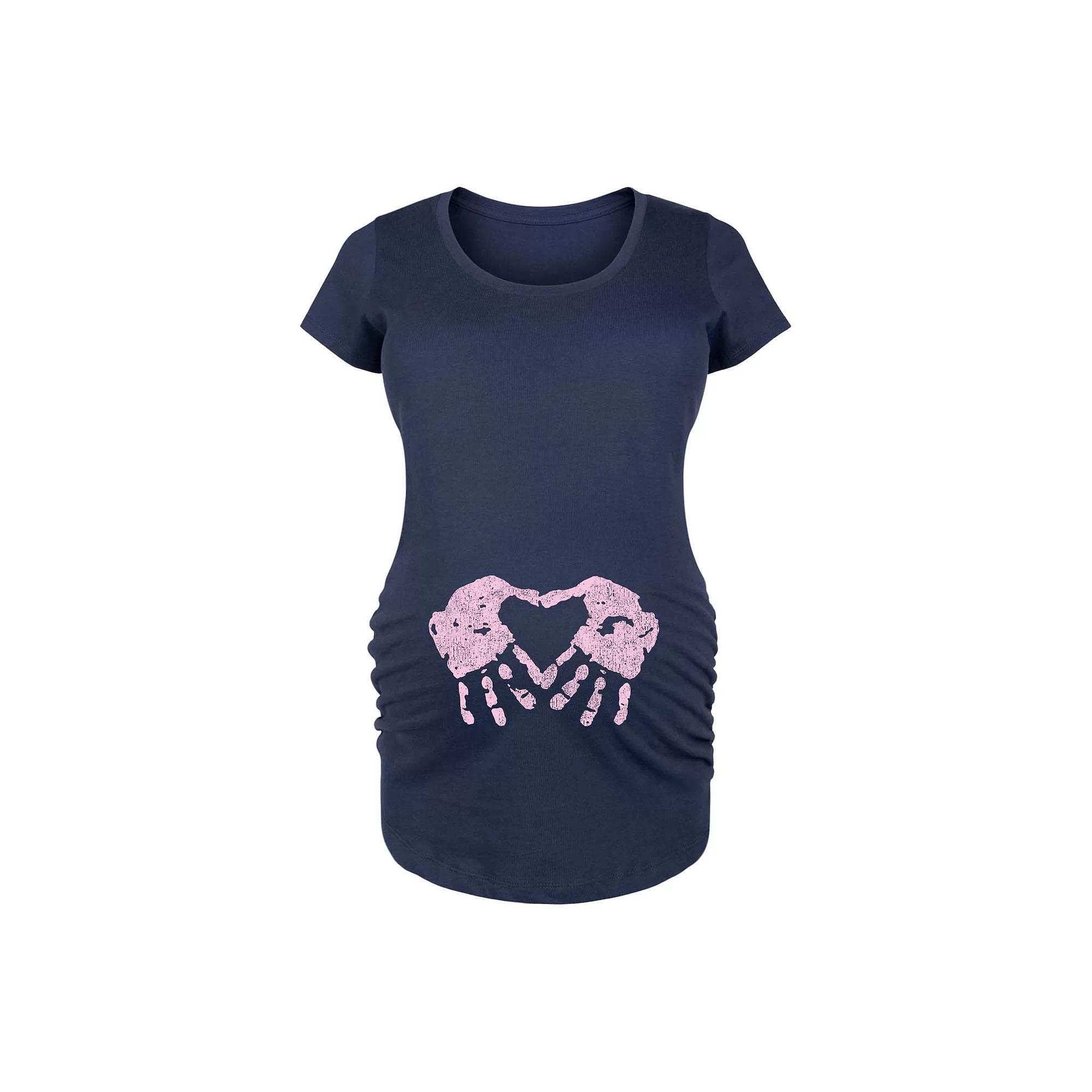 Maternity Handprint Heart Girl Graphic Tee, Womens Blue Product Image