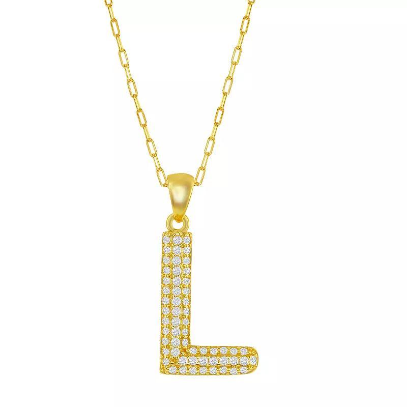 Sterling Silver Cubic Zirconia Block Initial Necklace, Women's, Size: 16-18" ADJ, H Product Image