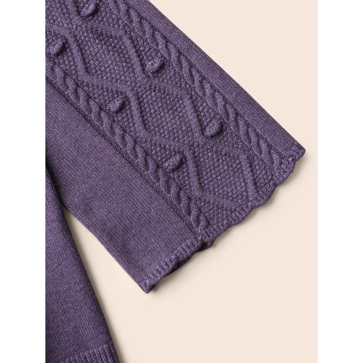 Plus Size Turtleneck Texture Cable Knit Pullover Eggplant Women Casual Long Sleeve Turtleneck Everyday Pullovers BloomChic 26/4X Product Image
