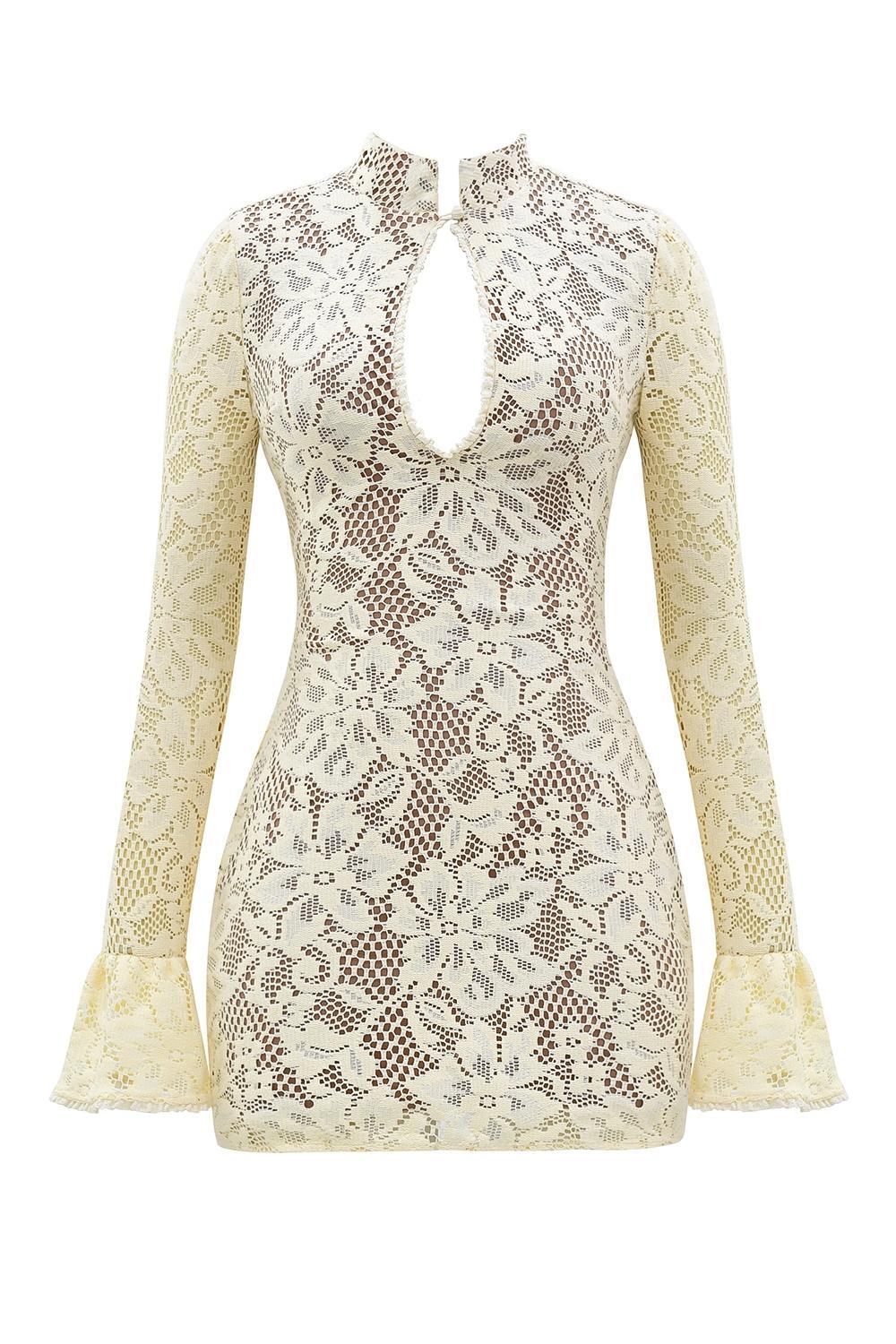 Brianna Buttermilk Keyhole Lace Mini Dress Product Image