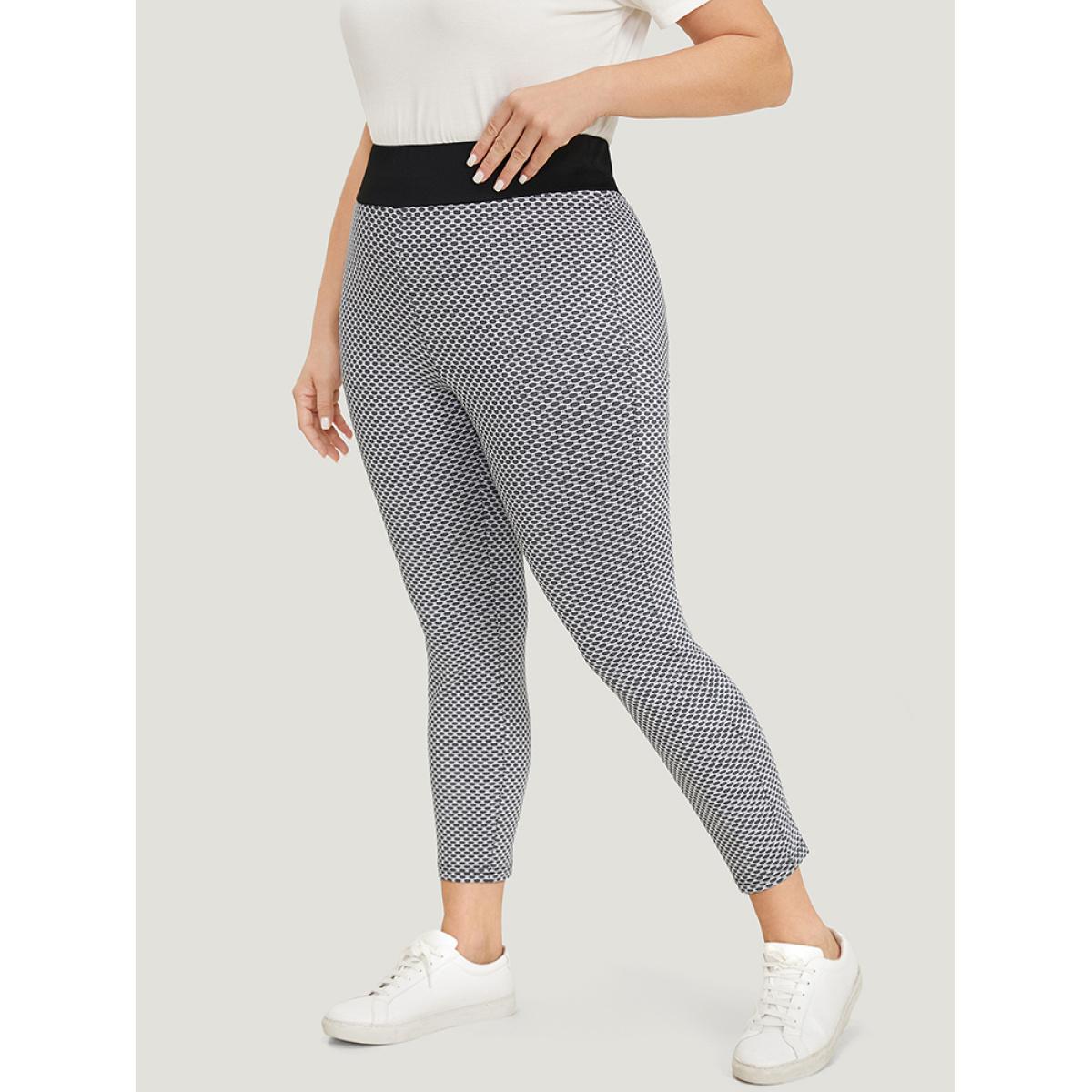 Plus Size Polka Dot Skinny Contrast Wideband Waist Leggings Women Gray Casual High stretch Skinny High Rise Dailywear Leggings BloomChic 18-20/2X Product Image
