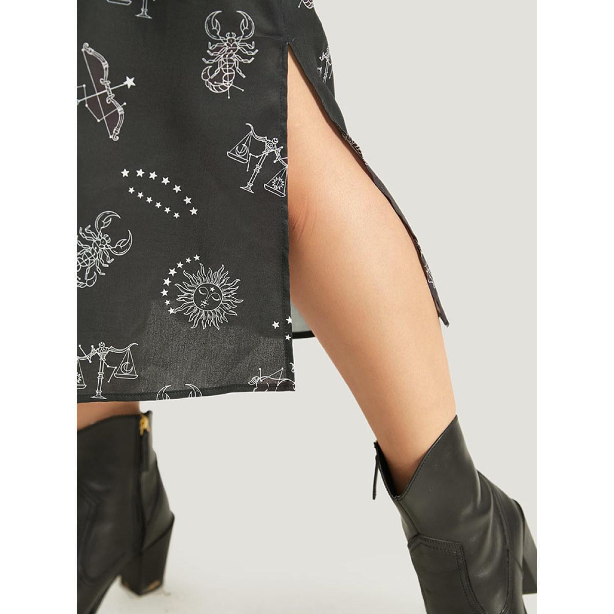 Plus Size Halloween Print Belted Pocket Wrap Split Hem Dress Black Women Elegant Elastic cuffs V-neck Long Sleeve Curvy Midi Dress BloomChic 18-20/2X Product Image