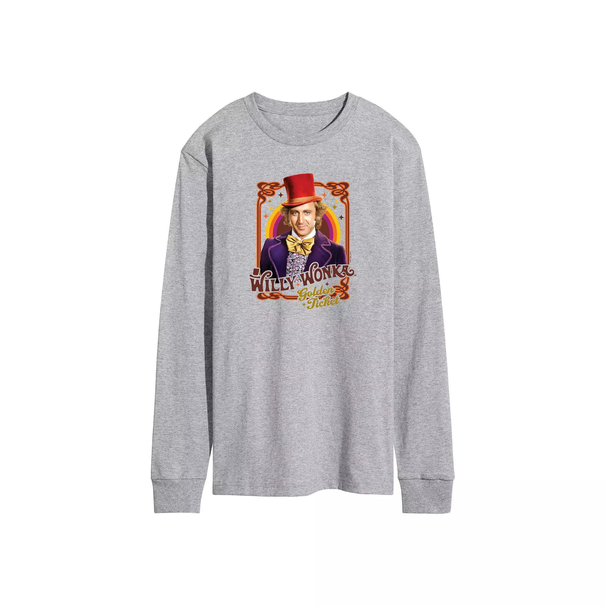 Mens Willy Wonka Frame Long Sleeve Graphic Tee Grey Gray Product Image