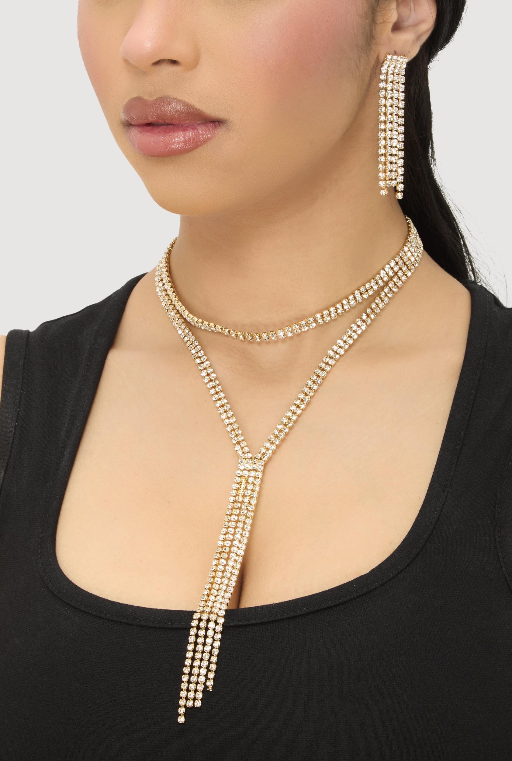 Cubic Zirconia Y Necklace and Drop Earrings Female Product Image