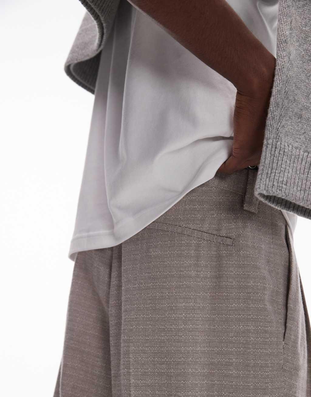 Topman wide leg textured suit pants in stone Product Image
