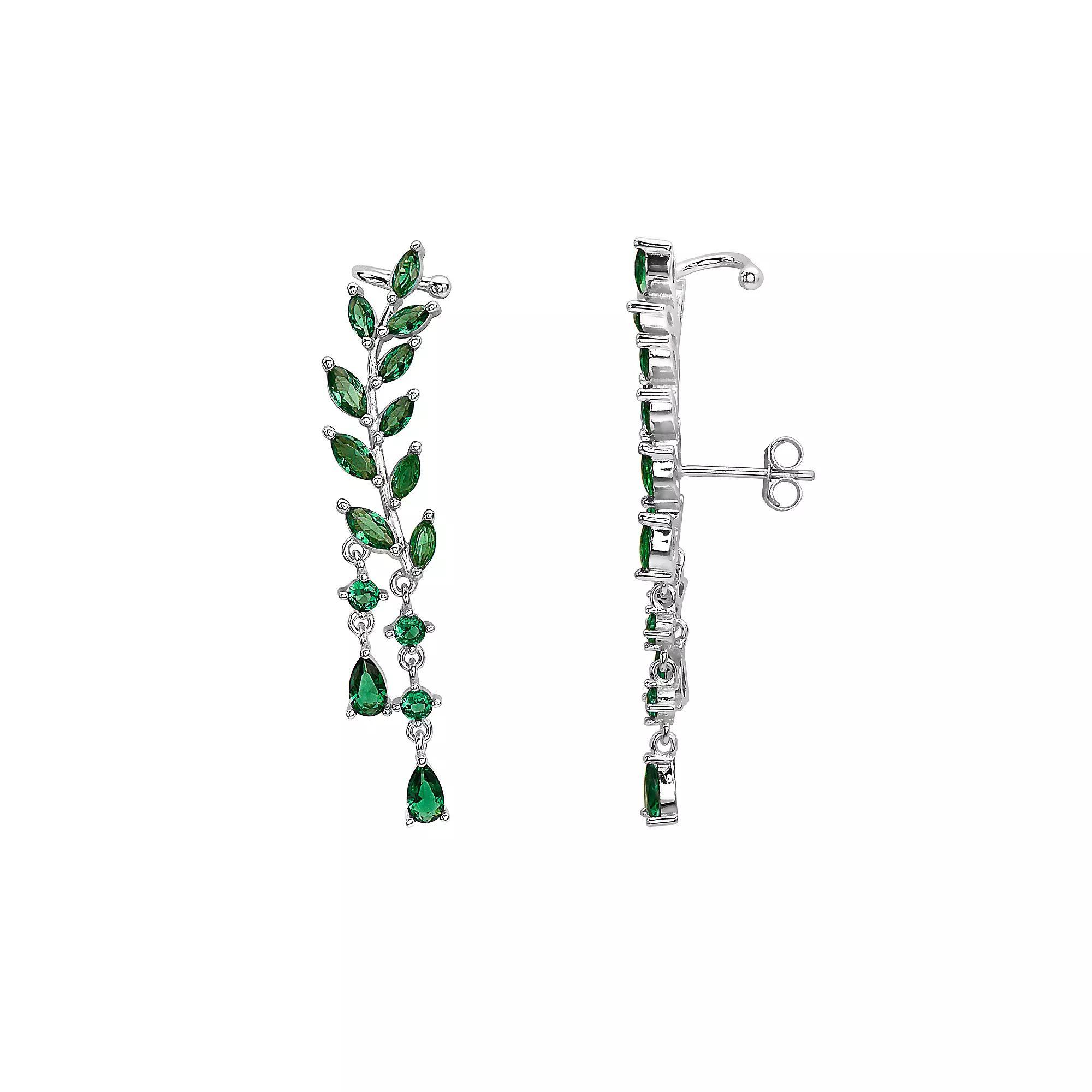 Sterling Silver Cubic Zirconia Leaves Drop Earrings, Womens Product Image
