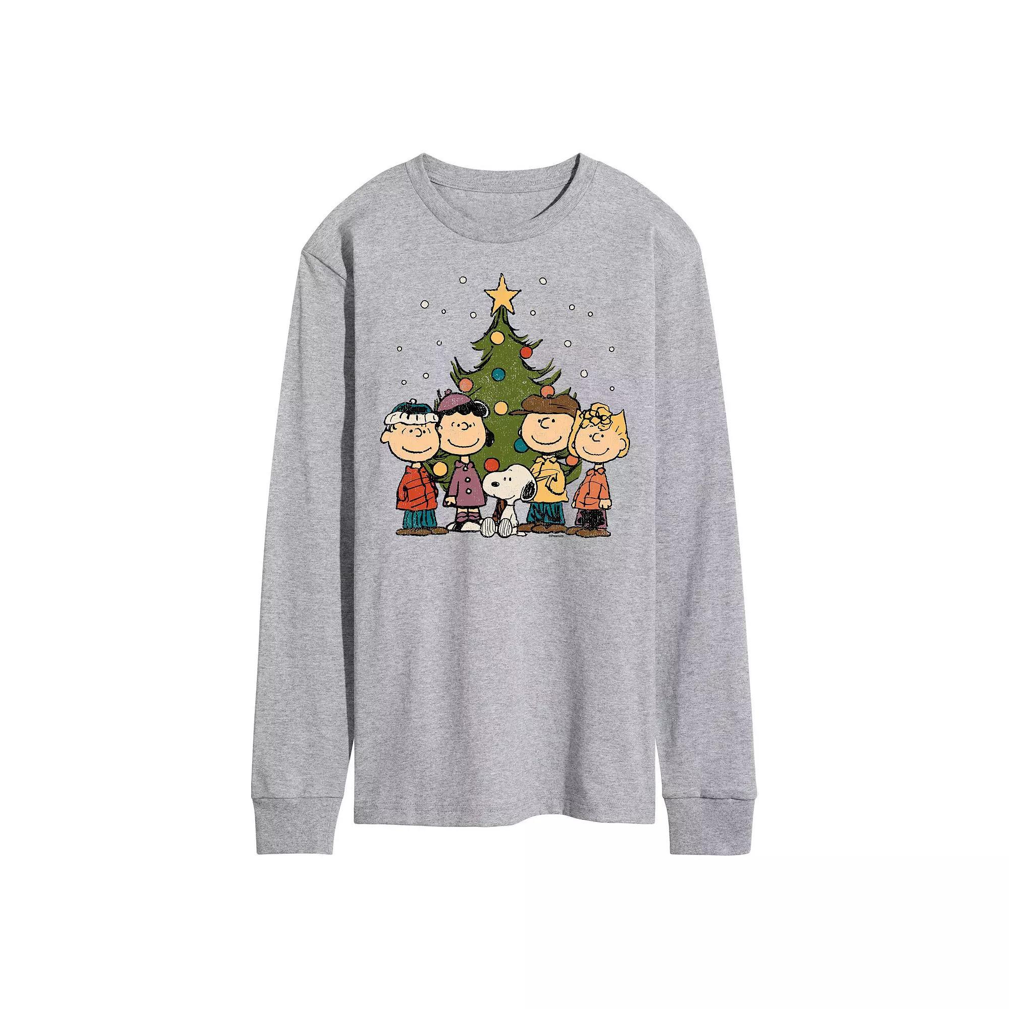 Men's Peanuts Christmas Long Sleeve Tee, Size: XXL, Gray Product Image