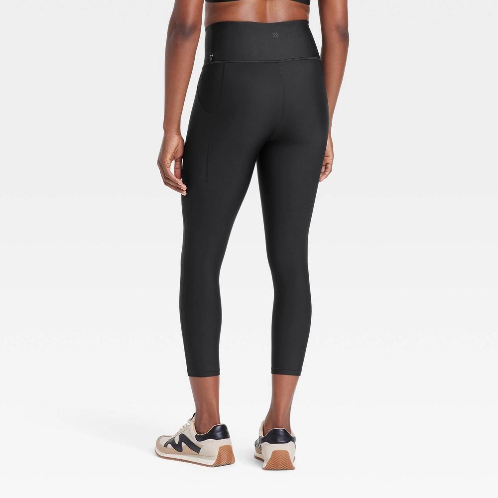 Women's Effortless Support High-Rise Pocketed Capri Leggings - All In Motion™ Black XS: Moisture Wicking, Quick Dry, UPF 50+ Product Image