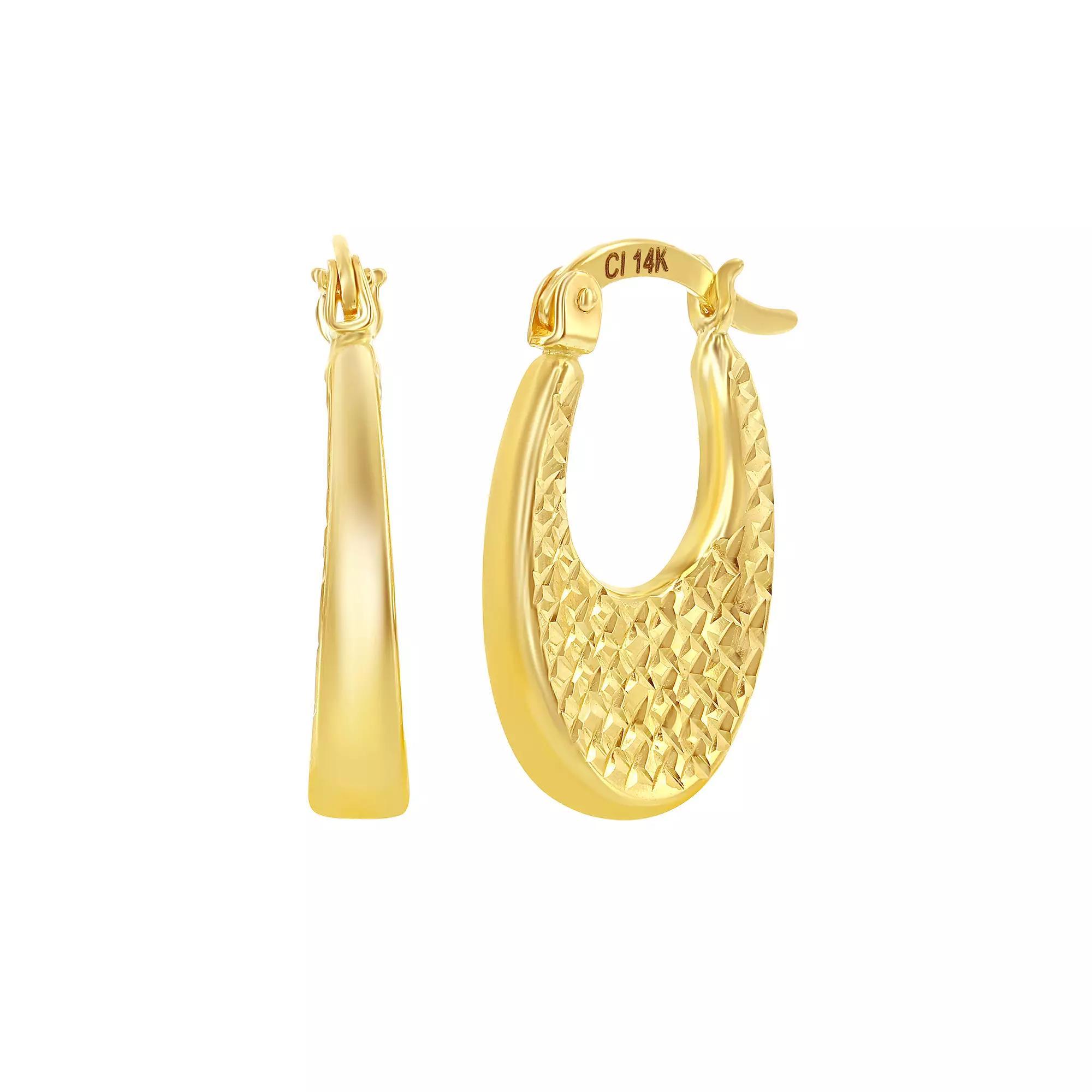 14k Gold Chunky Textured Hoop Earrings, Women's, Yellow Product Image