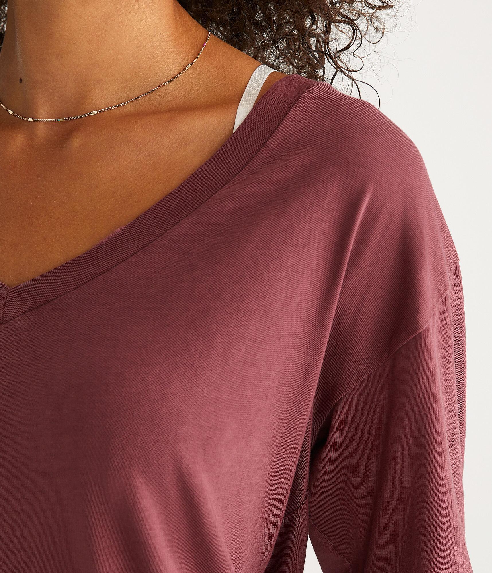 Long Sleeve Washed Loose Fit V-Neck Tee Product Image