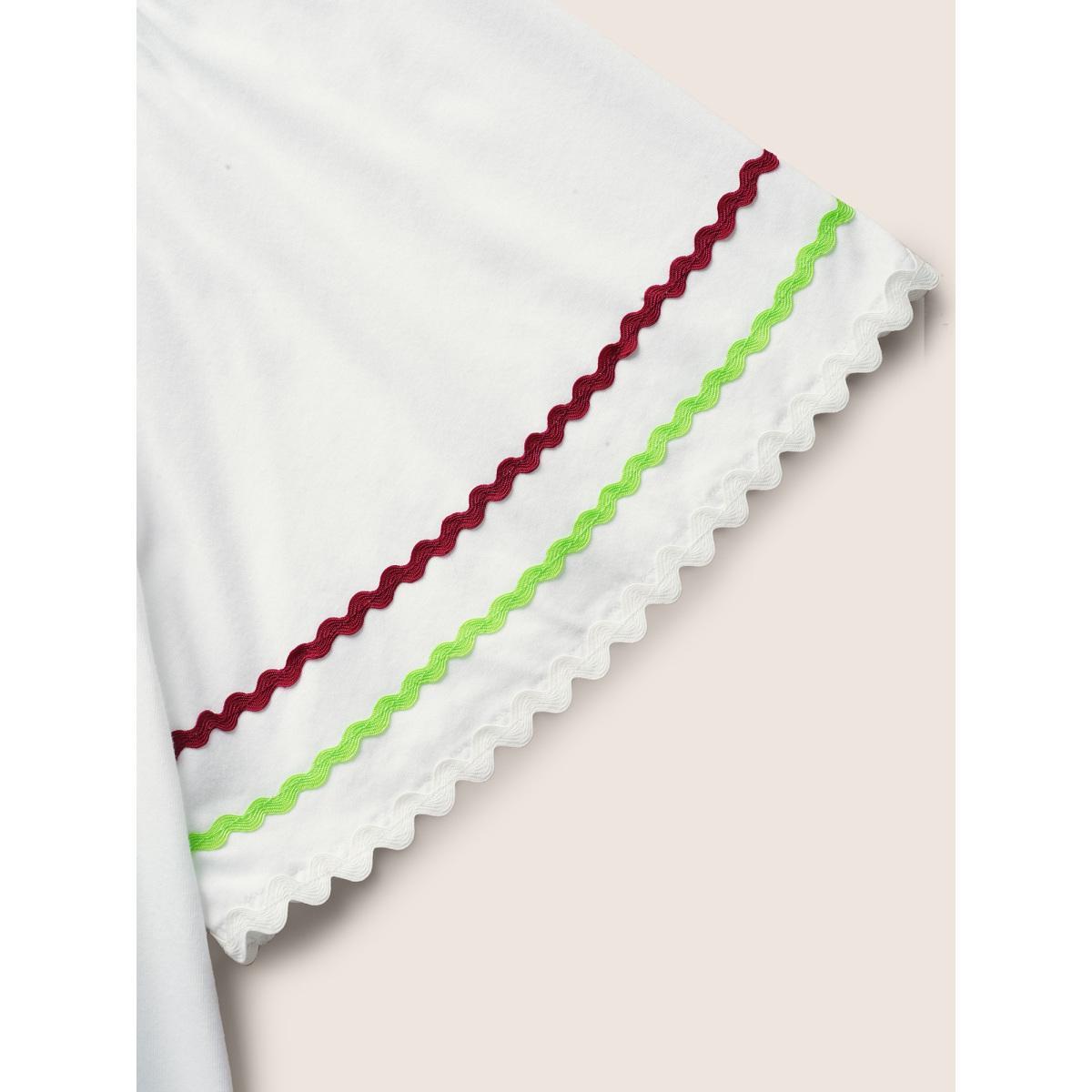 Plus Size Cotton Woven Ribbon Contrast Ruffle Sleeve T-shirt Originalwhite Women Casual Woven ribbon&lace trim Square Neck Everyday T-shirts BloomChic 22-24/3X Product Image