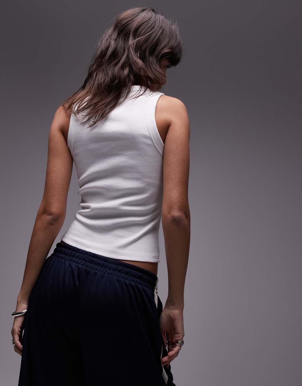 Topshop rib racer tank top in white Product Image