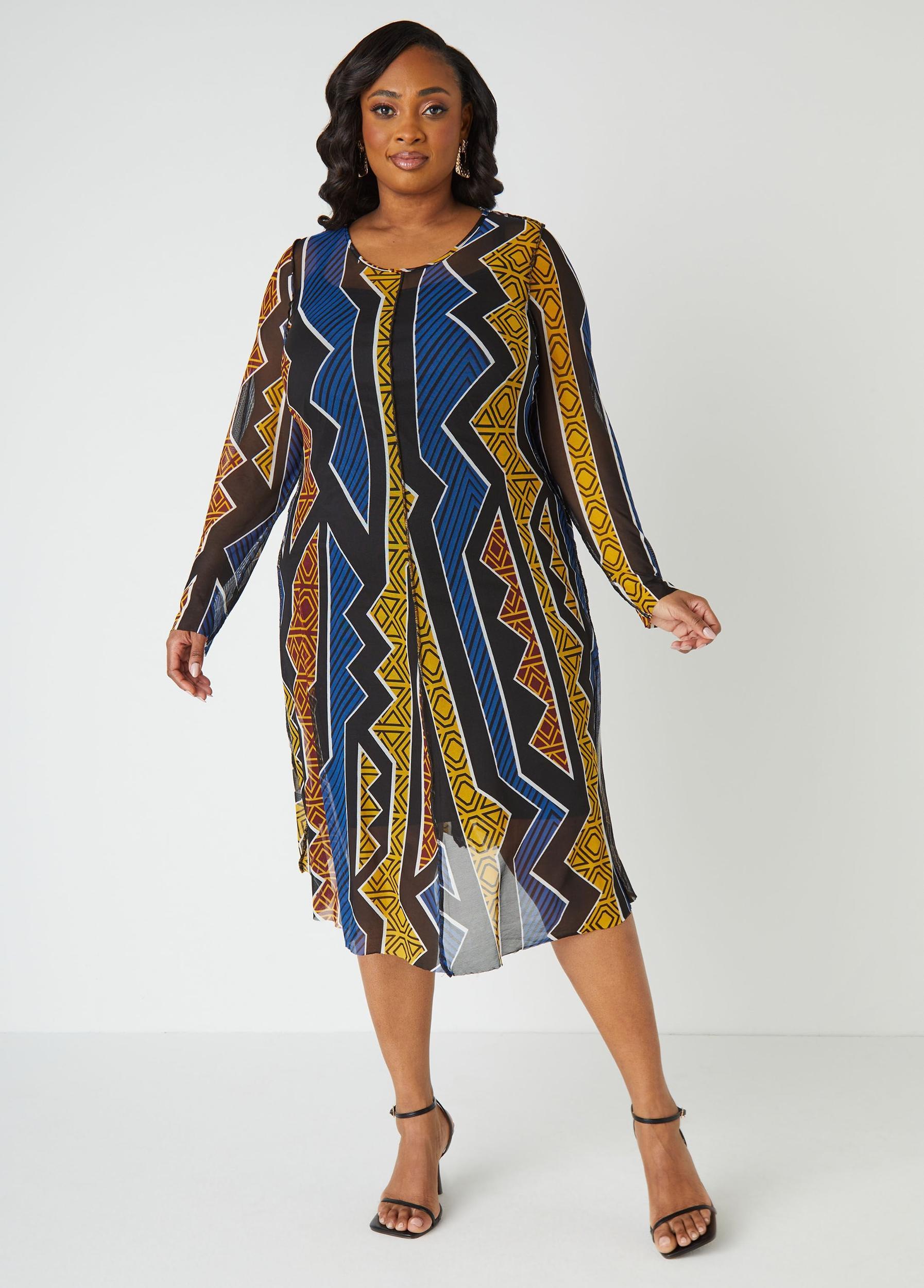 Printed Mesh Maxi A Line Dress Product Image