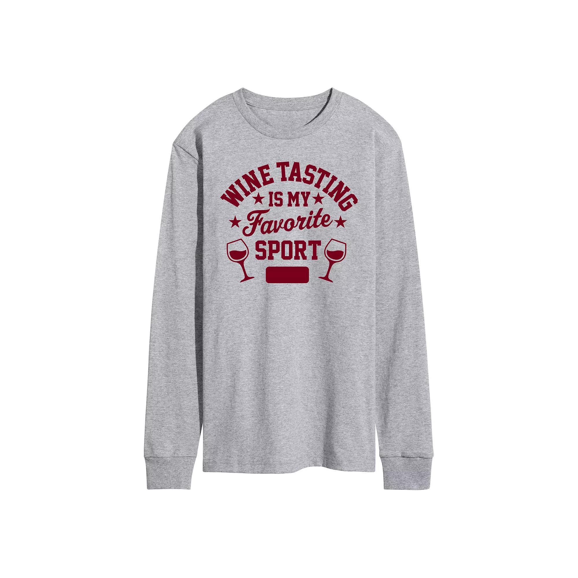 Men's Wine Tasting Fav Sport Long Sleeve Graphic Tee, Size: Small, Gray Product Image