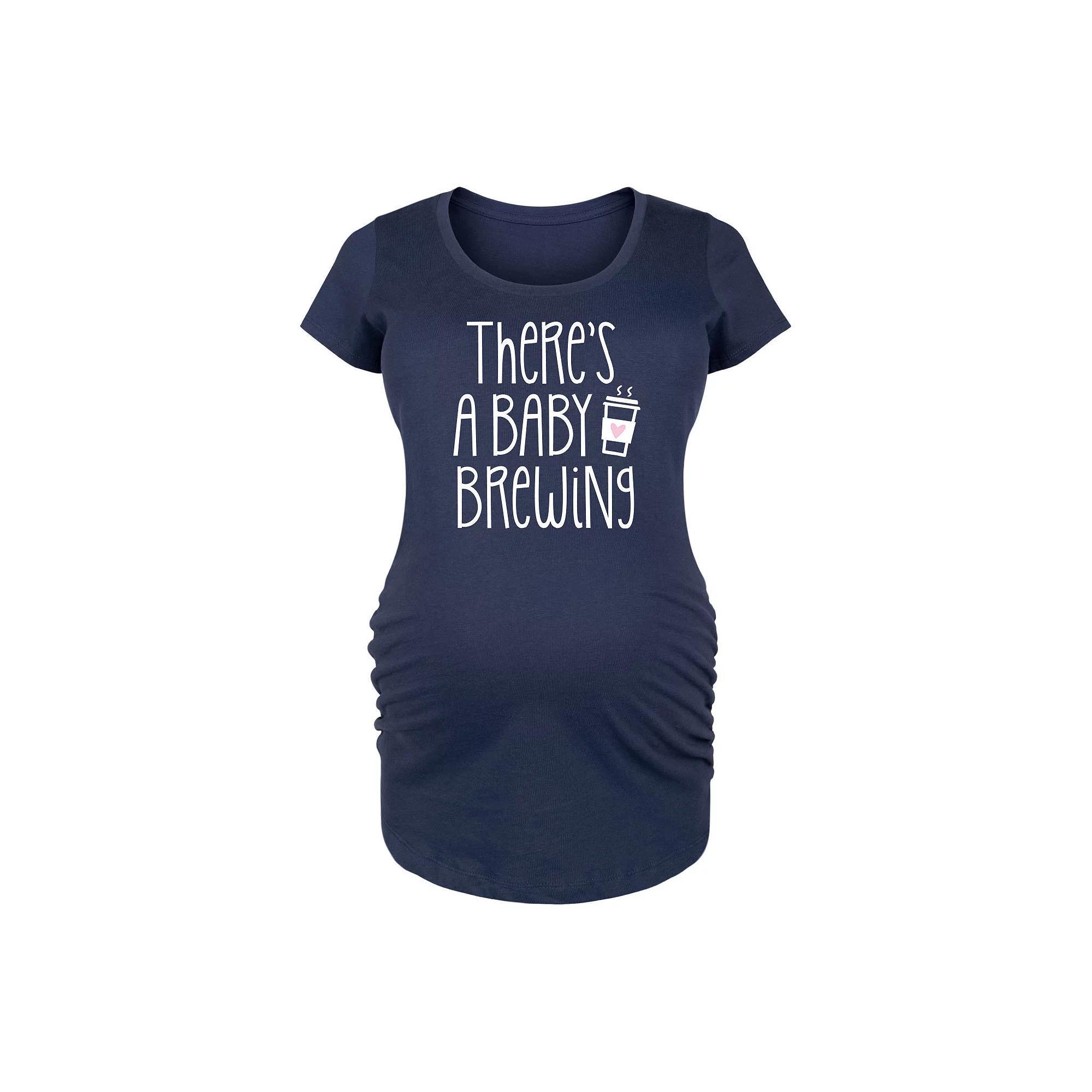 Maternity Theres A Baby Brewing Graphic Tee, Womens Blue Product Image