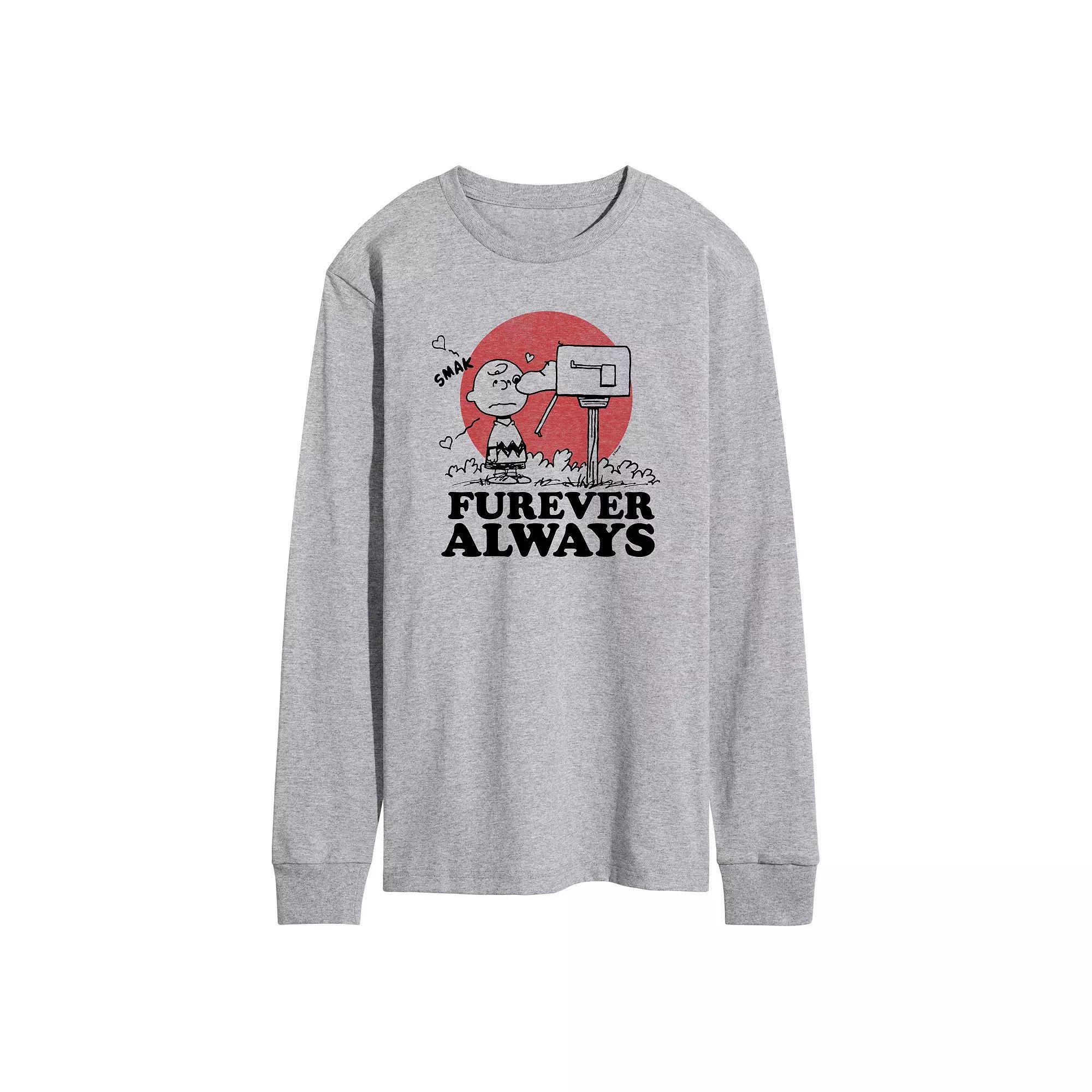 Mens Peanuts Furever Always Long Sleeve Graphic Tee Grey Gray Product Image