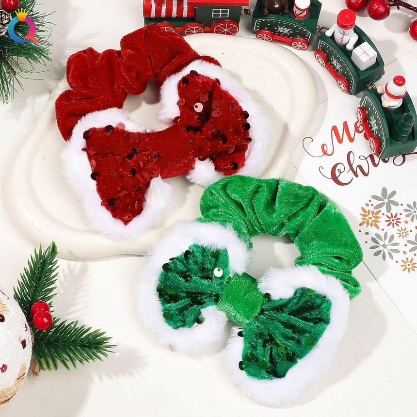 Christmas Velvet Bow Hair Scrunchie (Various Designs) Product Image
