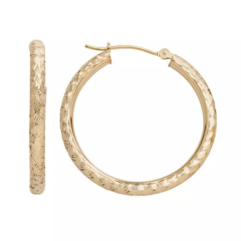 10k Gold Textured Hoop Earrings, Womens, Yellow Gold Product Image