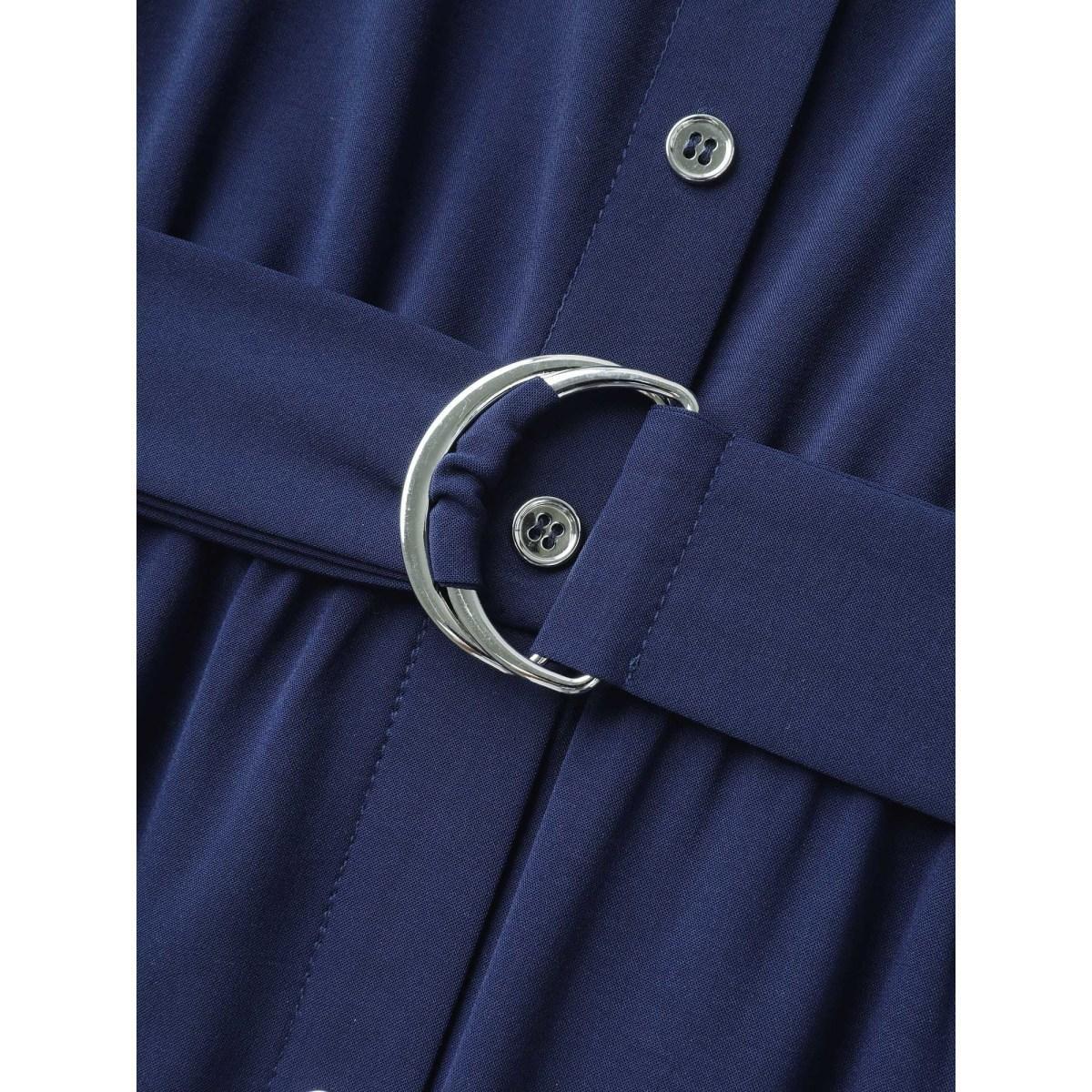 Plus Size Flutter Sleeve Belted Shirt Dress DarkBlue Women Shirt collar Cap Sleeve Curvy BloomChic 28/5X Product Image