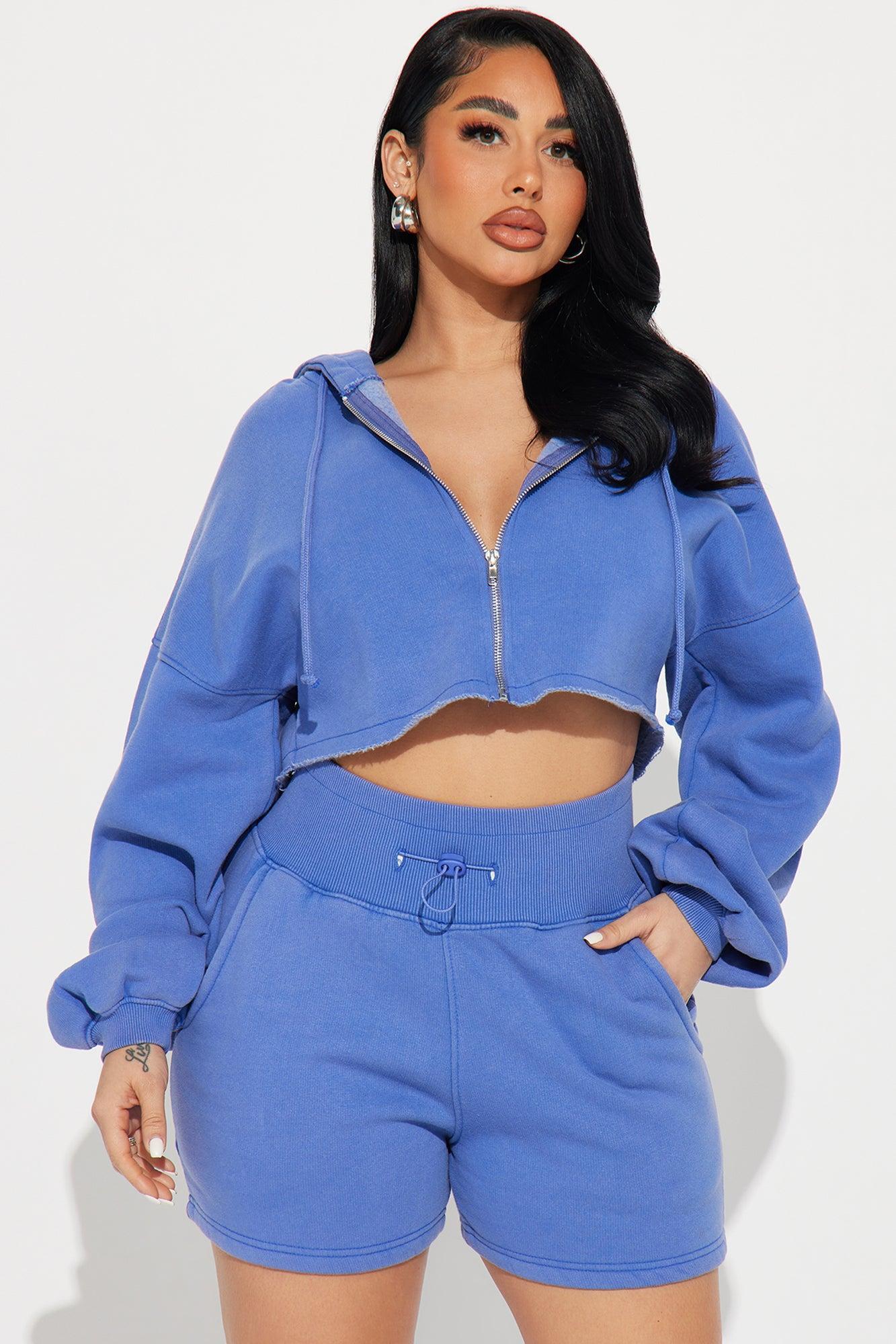 On The Go Fleece Short Set - Blue Product Image