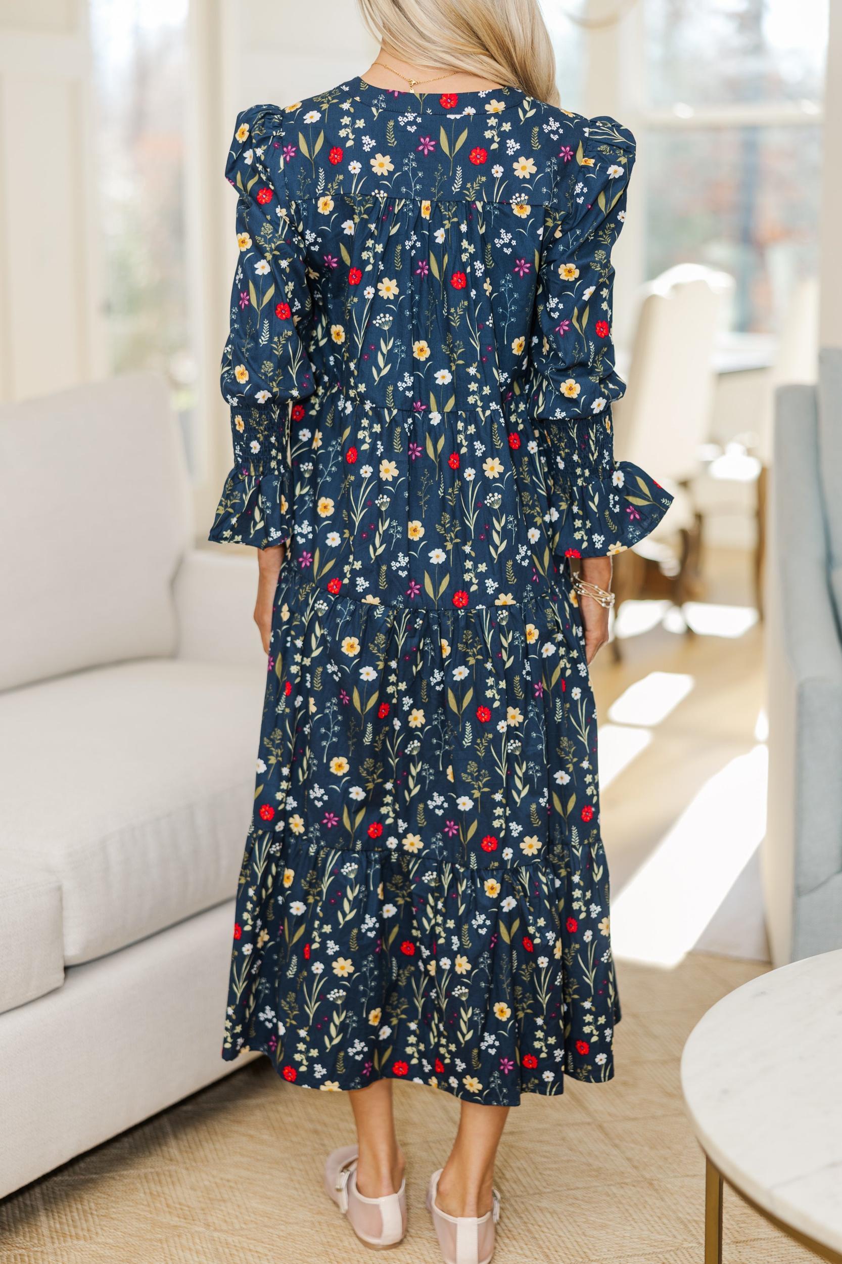 NURSING COLLECTION: What A Surprise Navy Floral Midi Dress Female Product Image