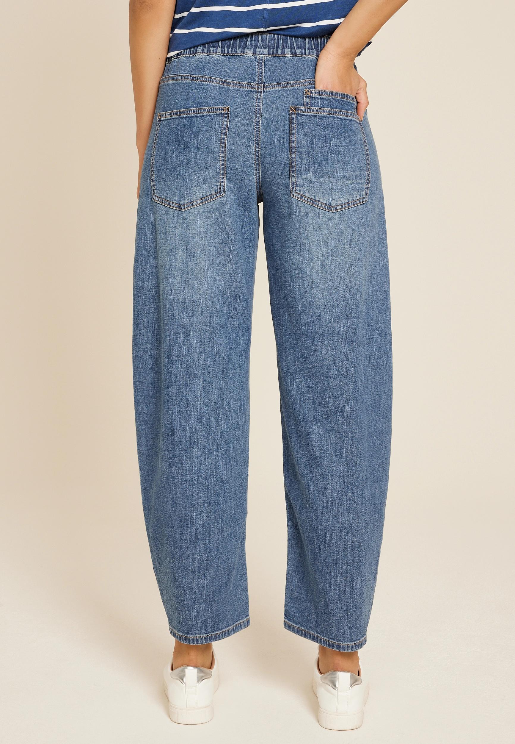 Dark Mid Rise Pull On Barrel Jean Product Image