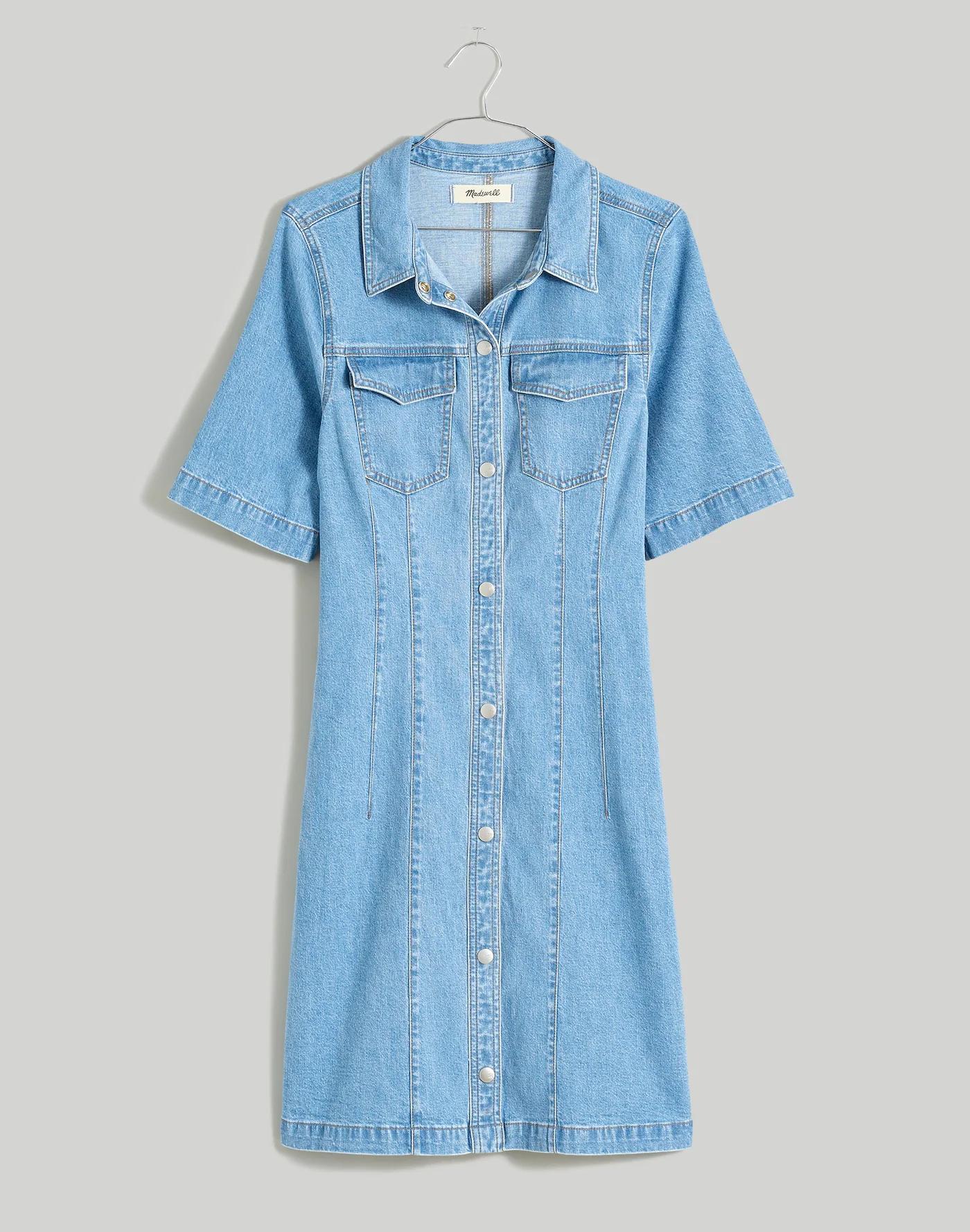 Denim Seamed Mini Shirtdress in Palermo Wash Product Image