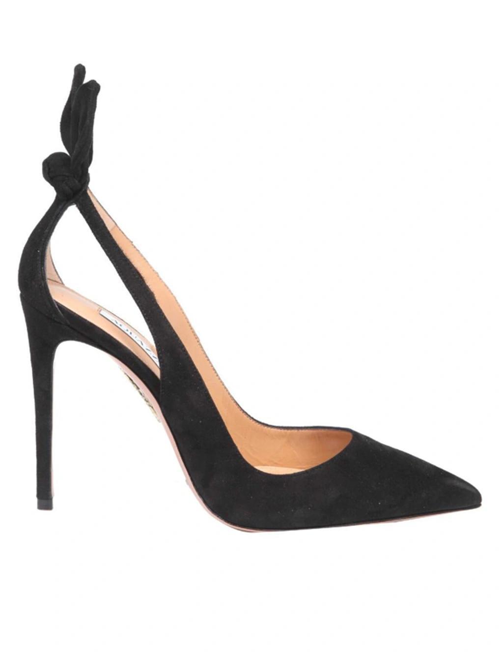AQUAZZURA Bow Tie 105mm Velvet Pumps In Black Product Image