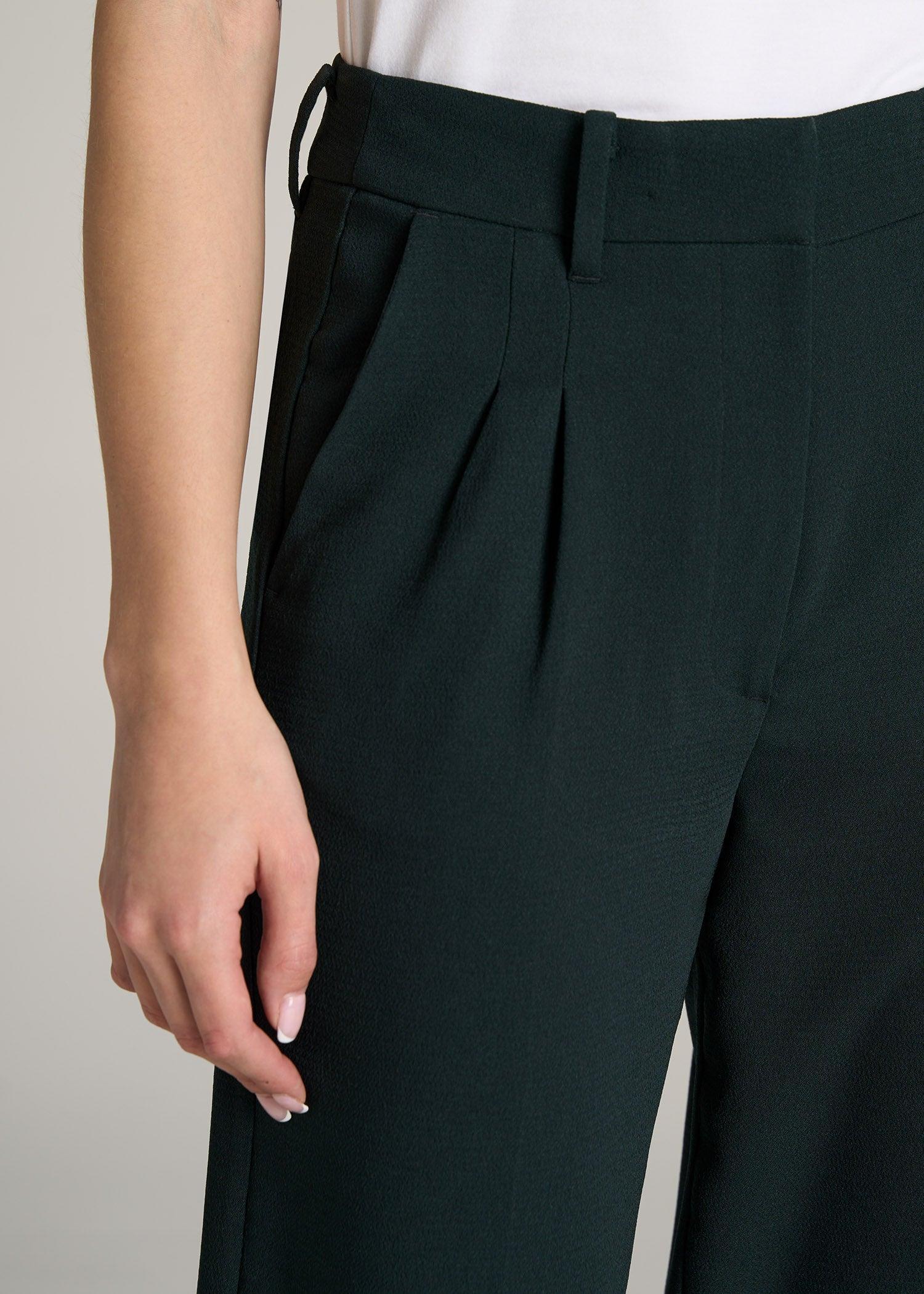 Pleated WIDE Leg Dress Pants for Tall Women in Midnight Green Product Image