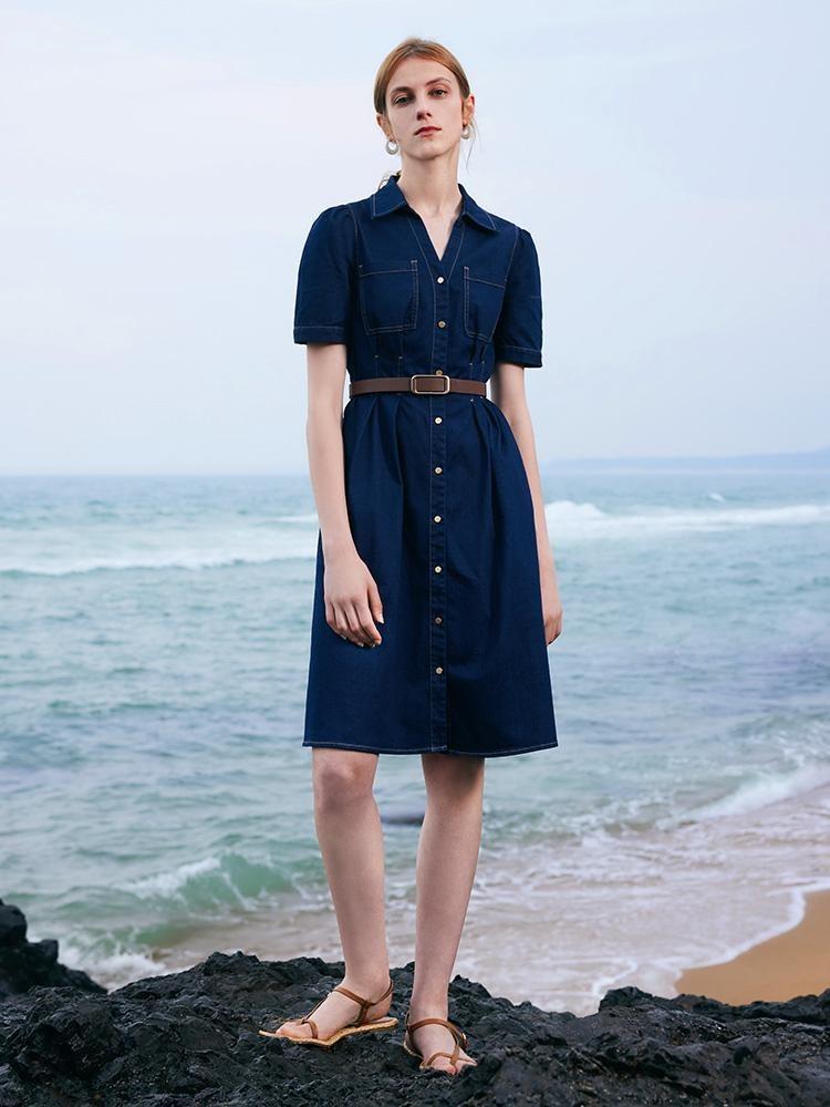 Gathered Waist Denim Mini Dress Product Image