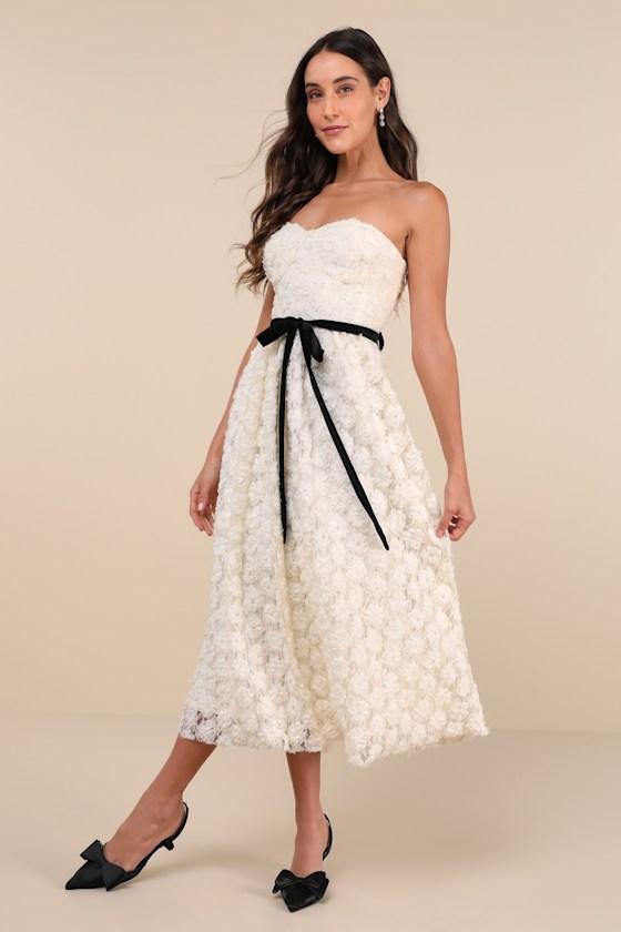 Cute Merriment Ivory 3D Floral Applique Lace Midi Dress Product Image