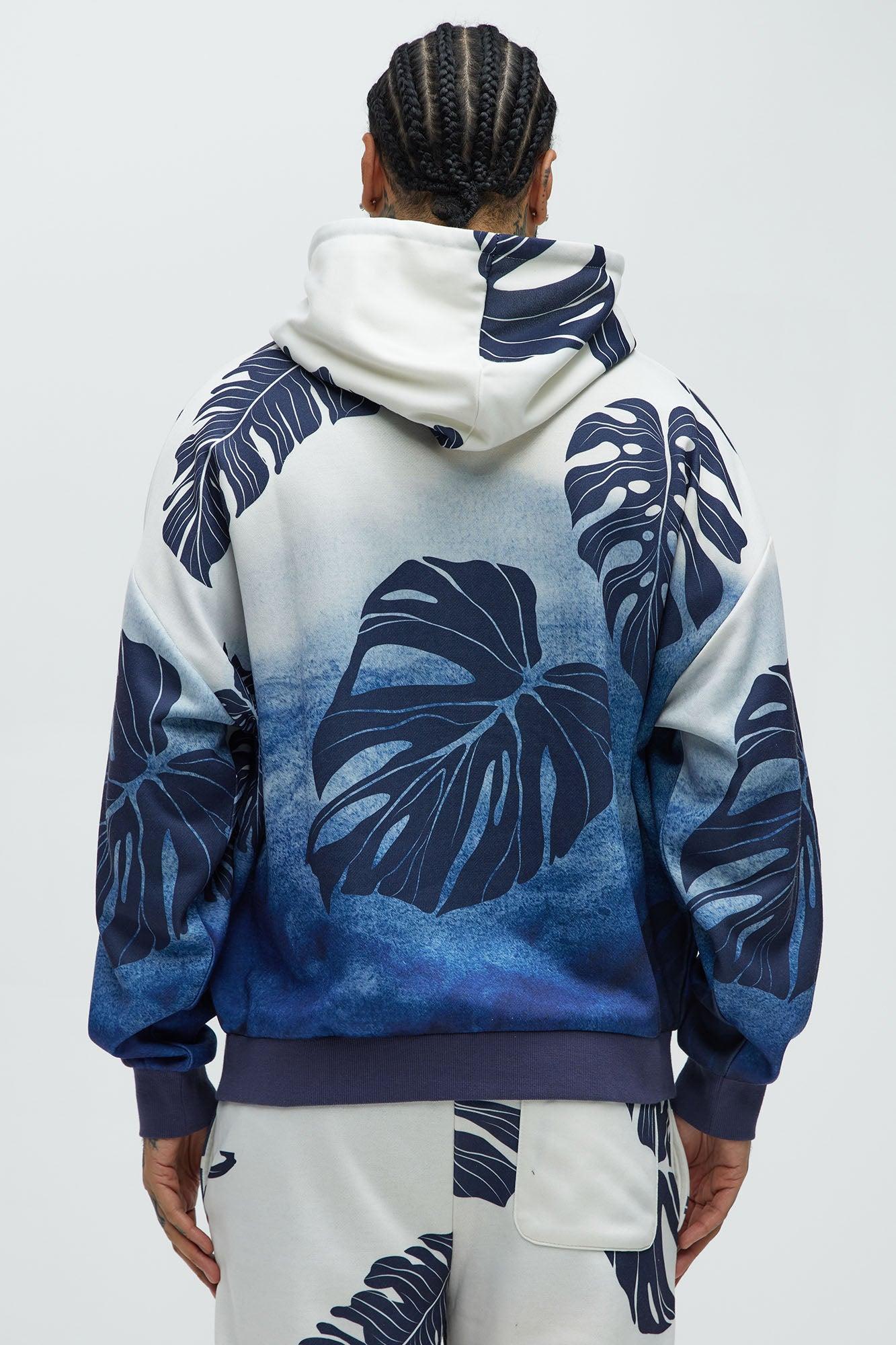 Pohai Printed Foliage Oversized Hoodie - Blue/combo Product Image
