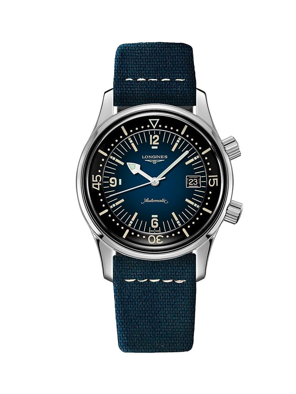 Longines Mens Legend Diver Automatic Blue Leather Strap Watch Product Image