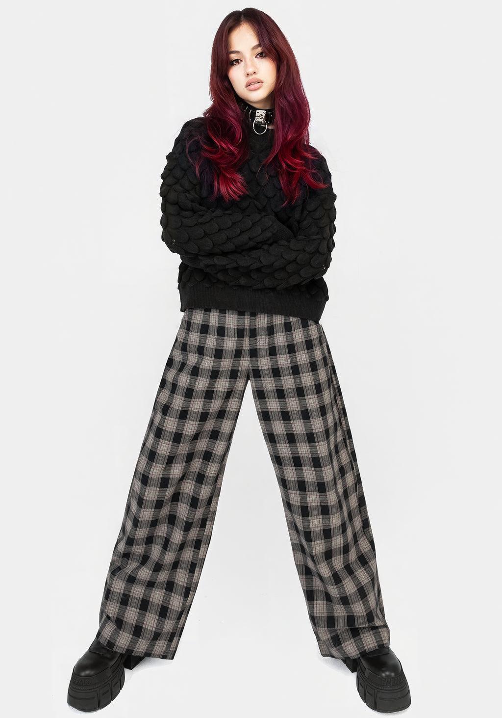 Glenda Wide Leg Check Trousers Product Image
