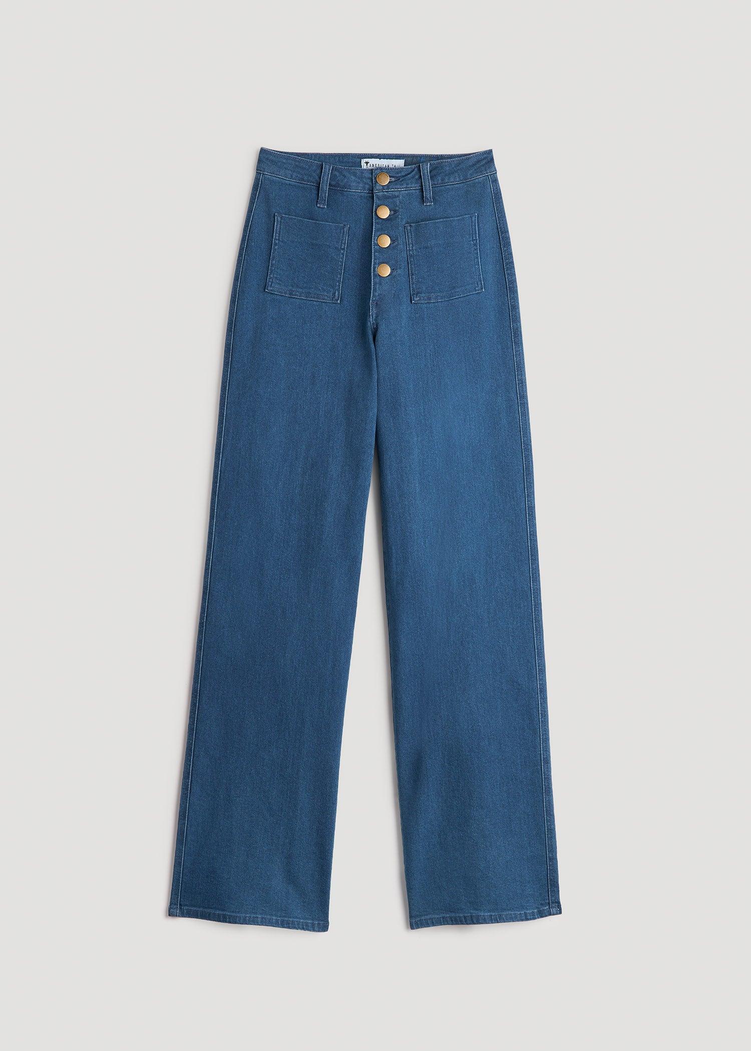 Stevie Wide Leg Patch Pocket Jeans for Tall Women in 70's Blues Product Image