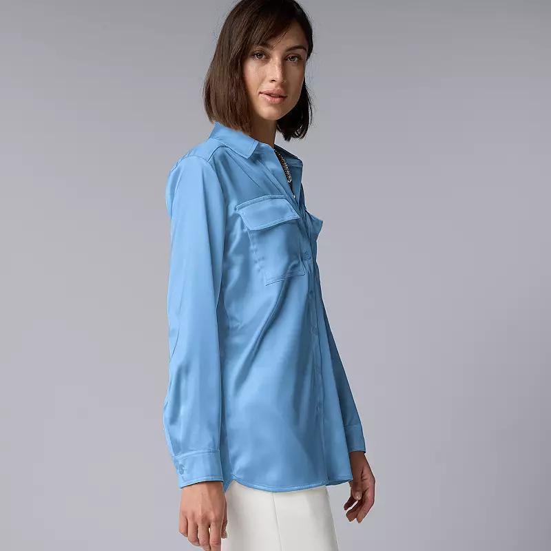 Petite Simply Vera Vera Wang Satin Utility Shirt, Women's, Size: XL Petite, Andorra Product Image