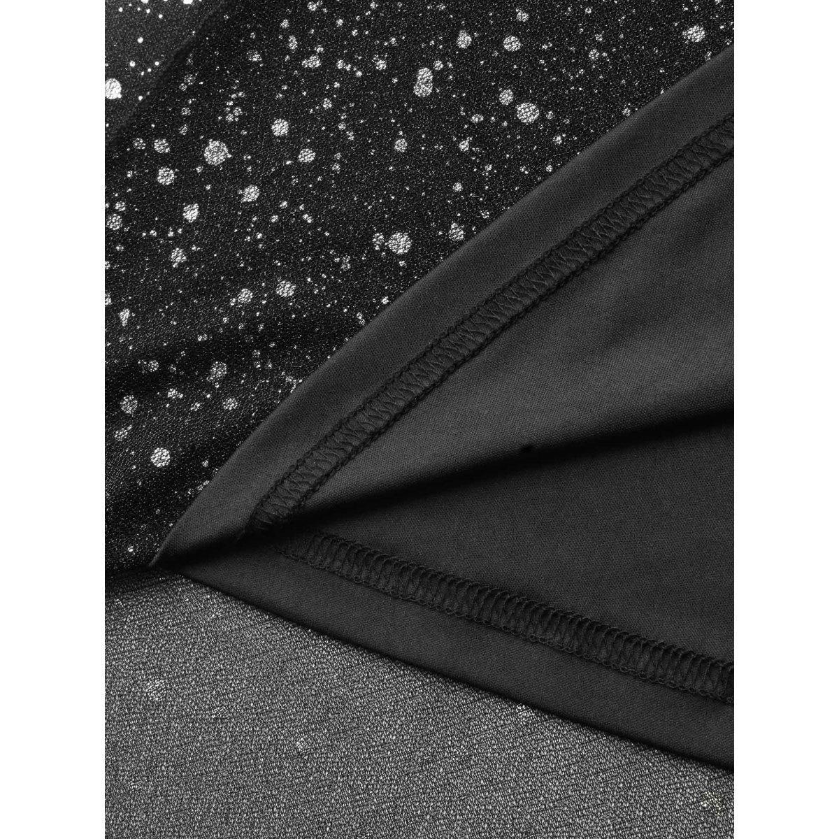 Plus Size V Neck Glitter Patchwork Tank Dress Black Women Cocktail Texture Party Curvy Bloomchic 14-16/1X Product Image